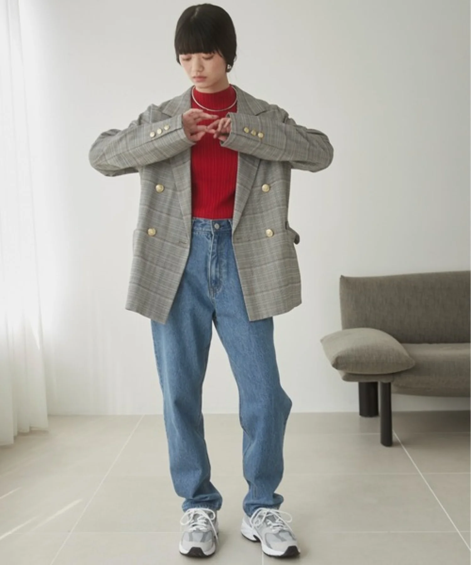 金ボタンダブルブレザージャケット - Image 5