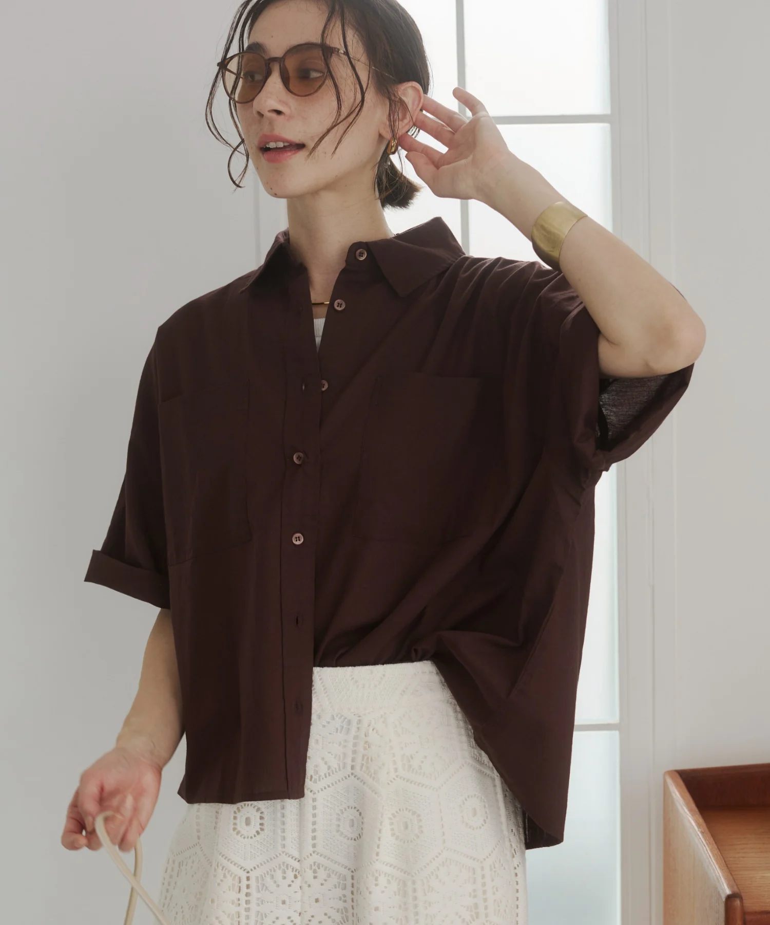キャンブリックボイルオーバー半袖シャツ - Image 3