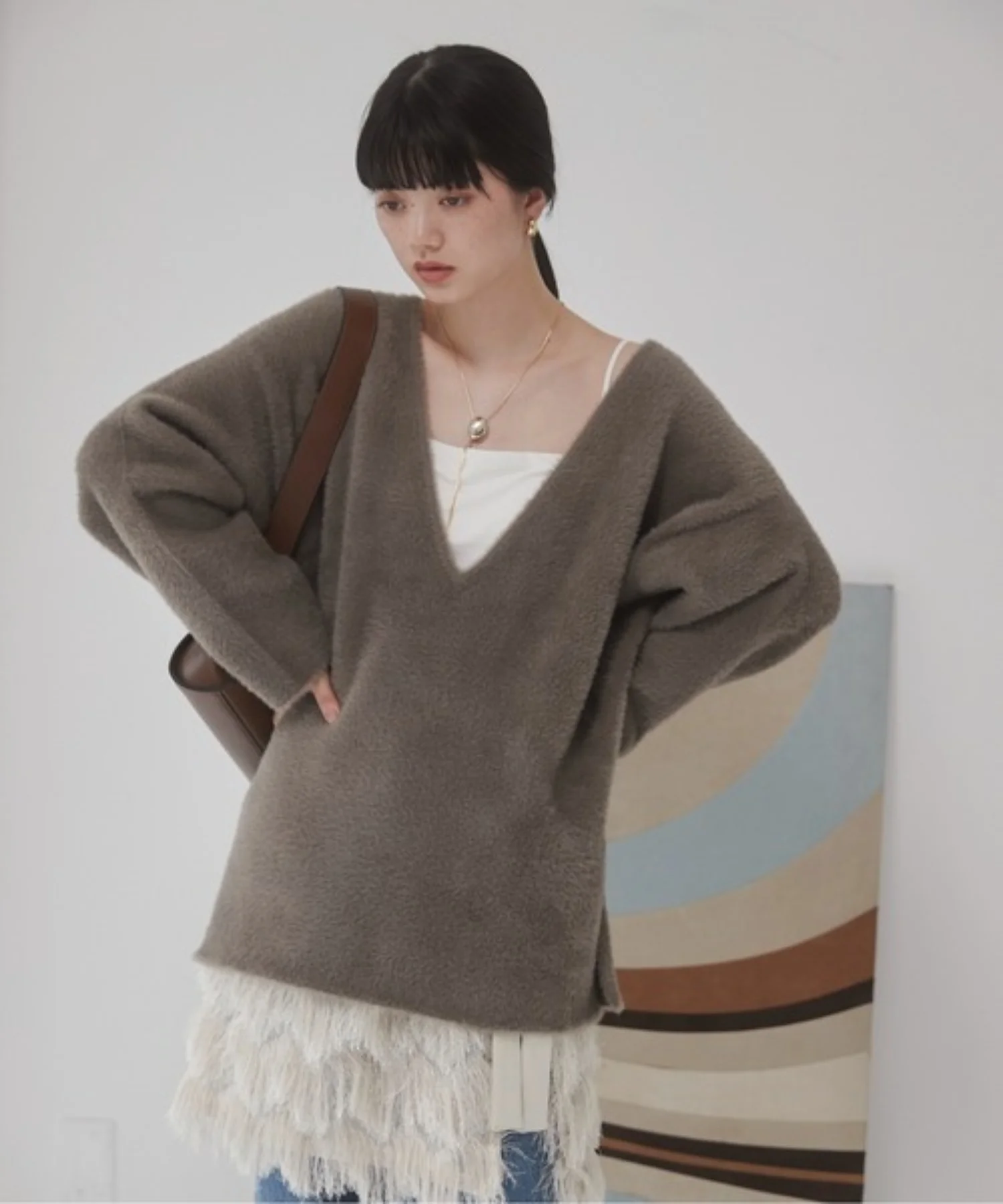 ダブルフェイスシャギーVネックプルオーバー - Image 9