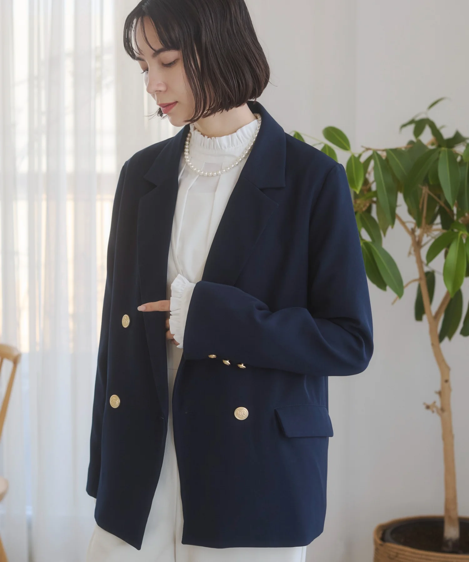 金ボタンダブルブレザージャケット - Image 21