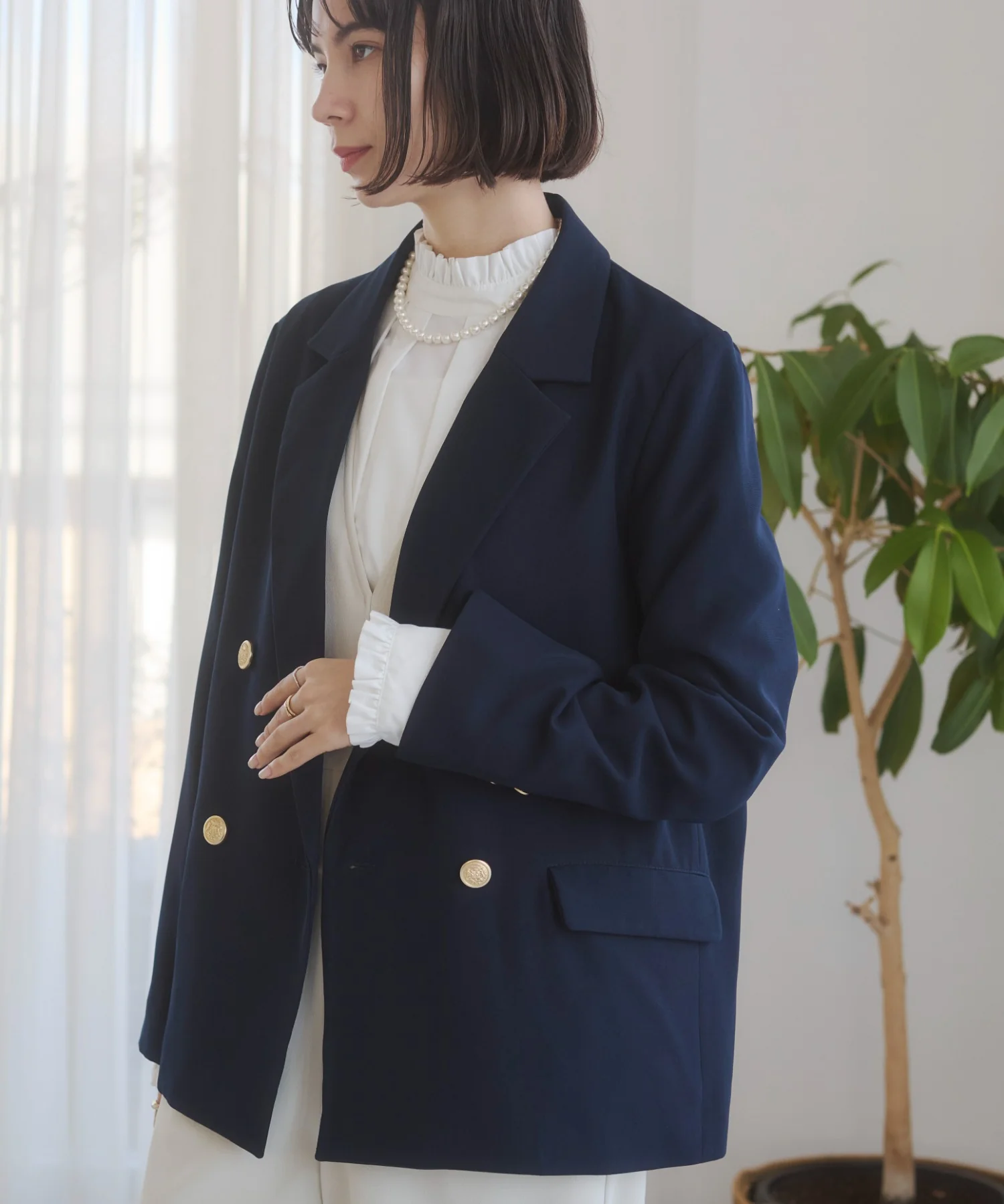 金ボタンダブルブレザージャケット - Image 23