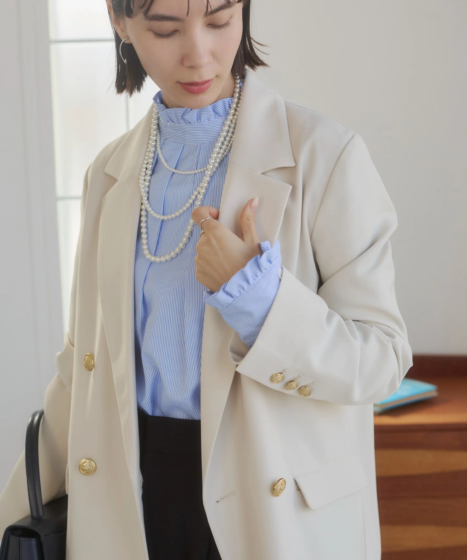 金ボタンダブルブレザージャケット - Image 41