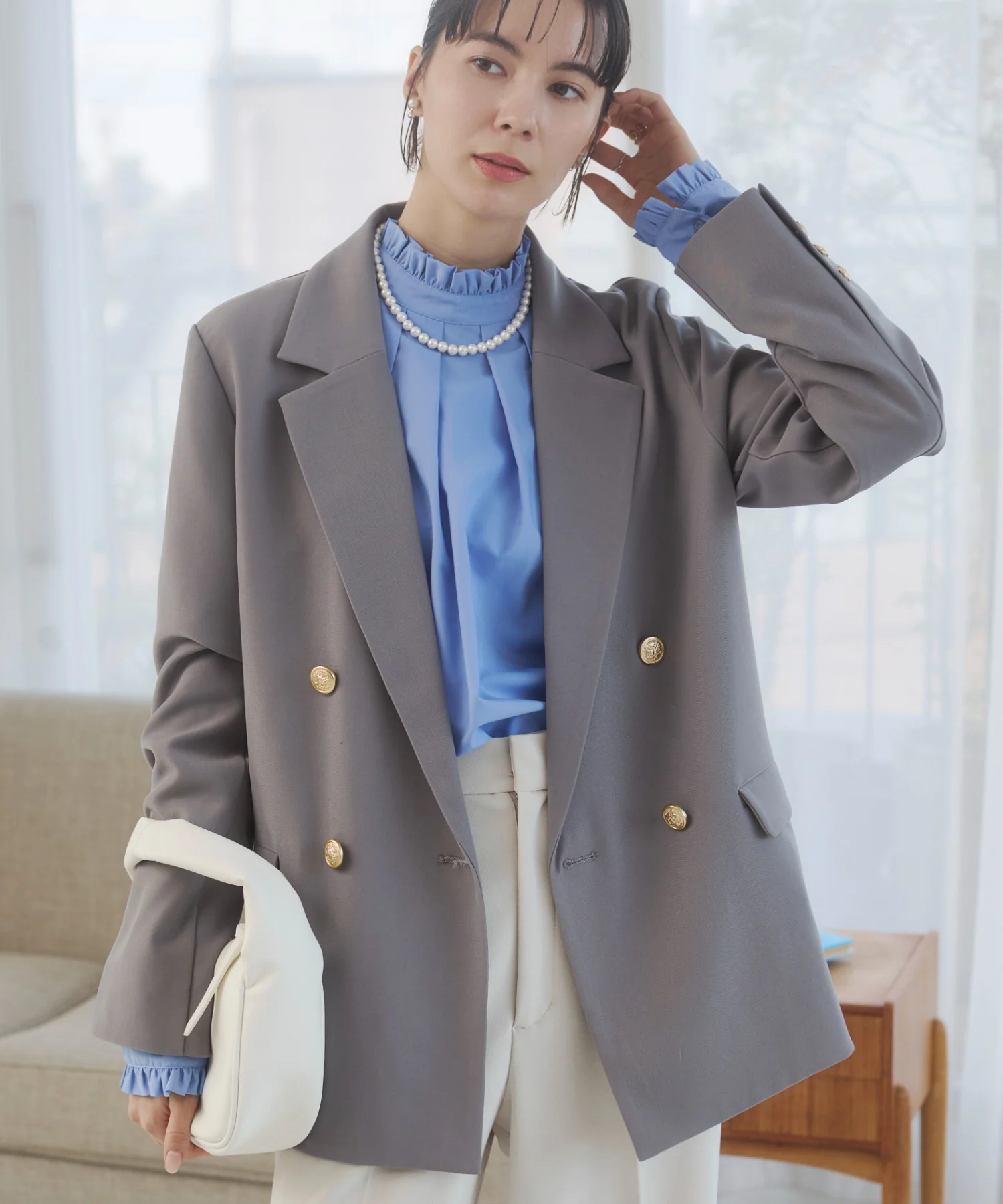 金ボタンダブルブレザージャケット - Image 43