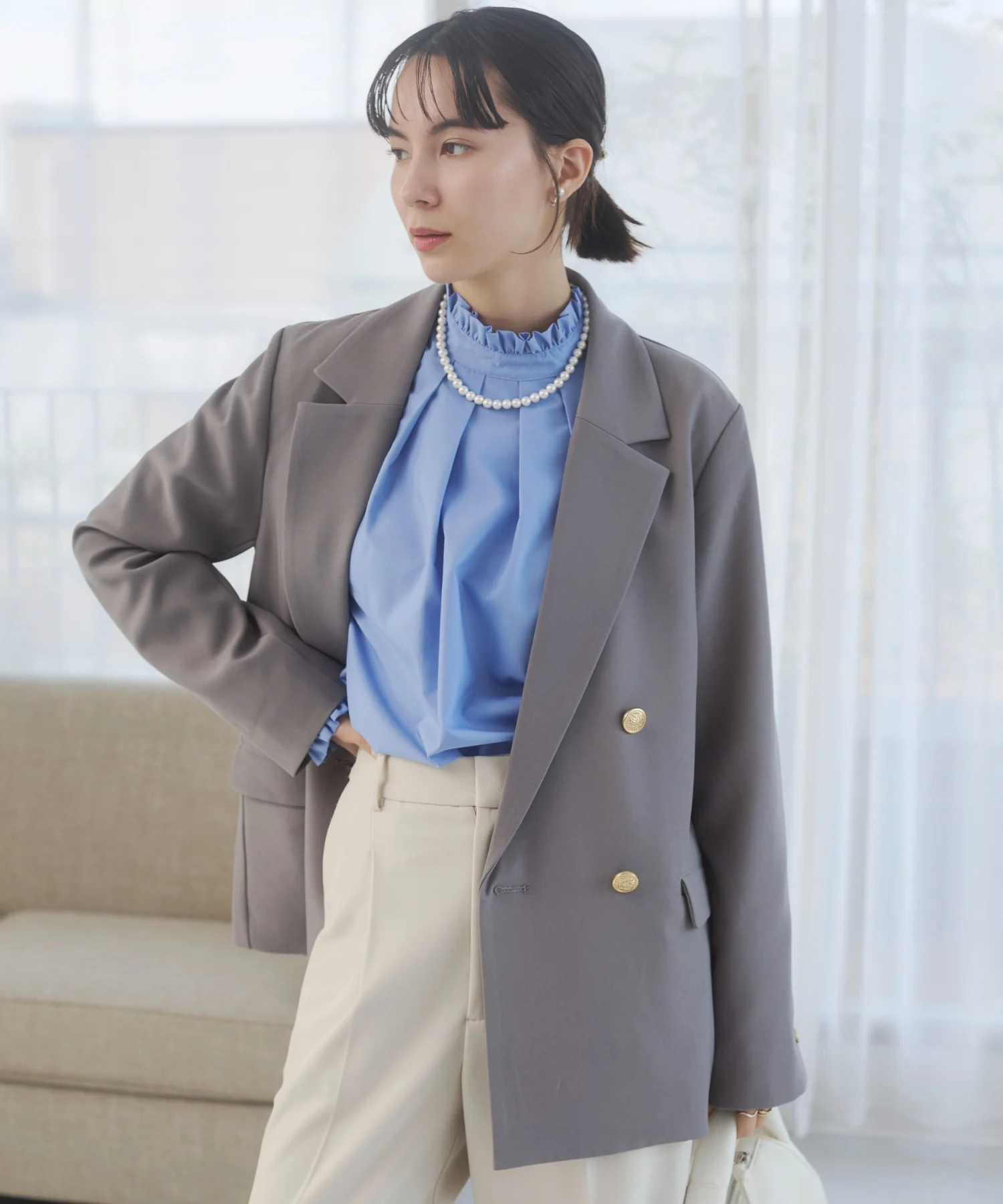 金ボタンダブルブレザージャケット - Image 45