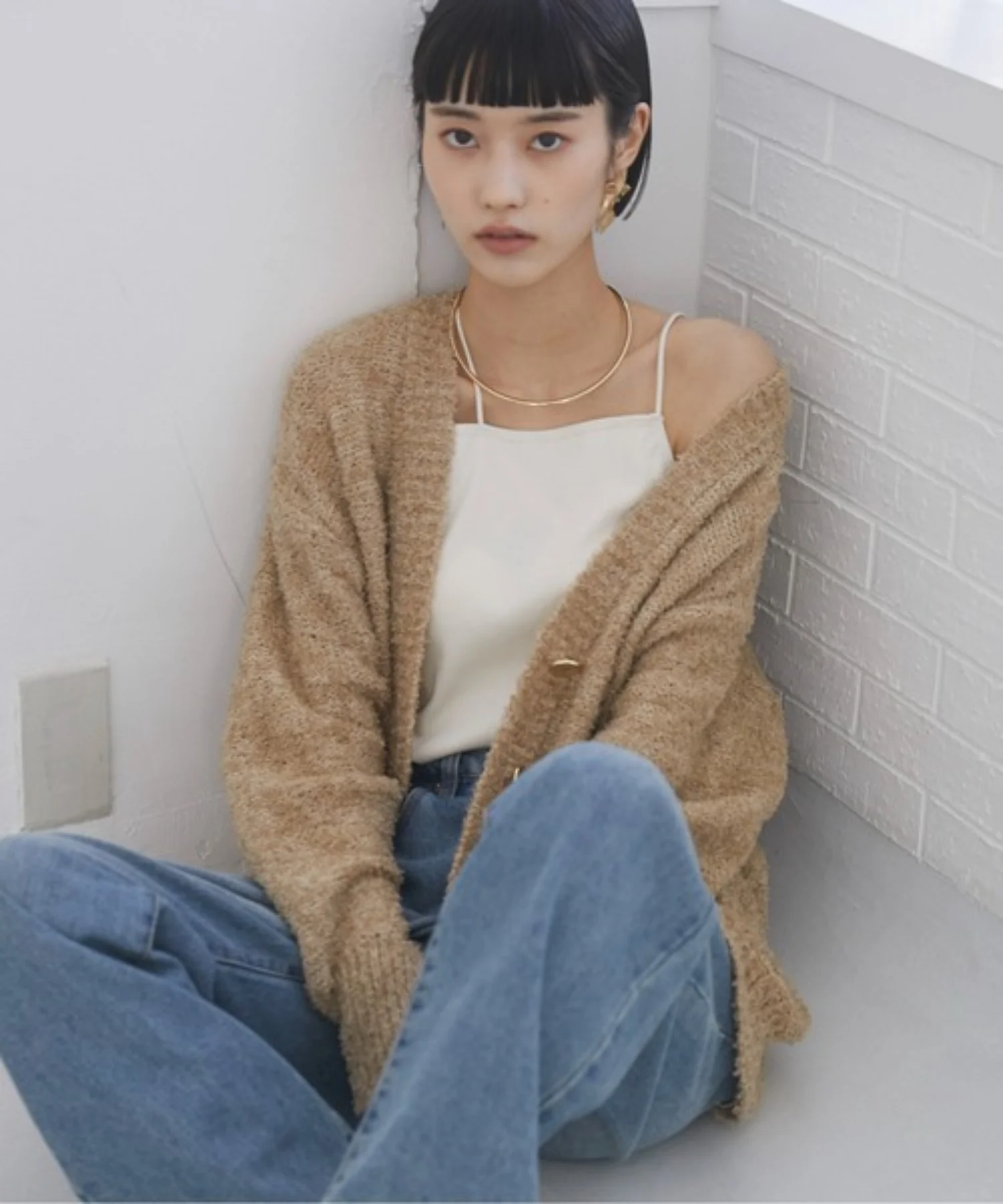 リボンヤーンVネックニットカーディガン - Image 8