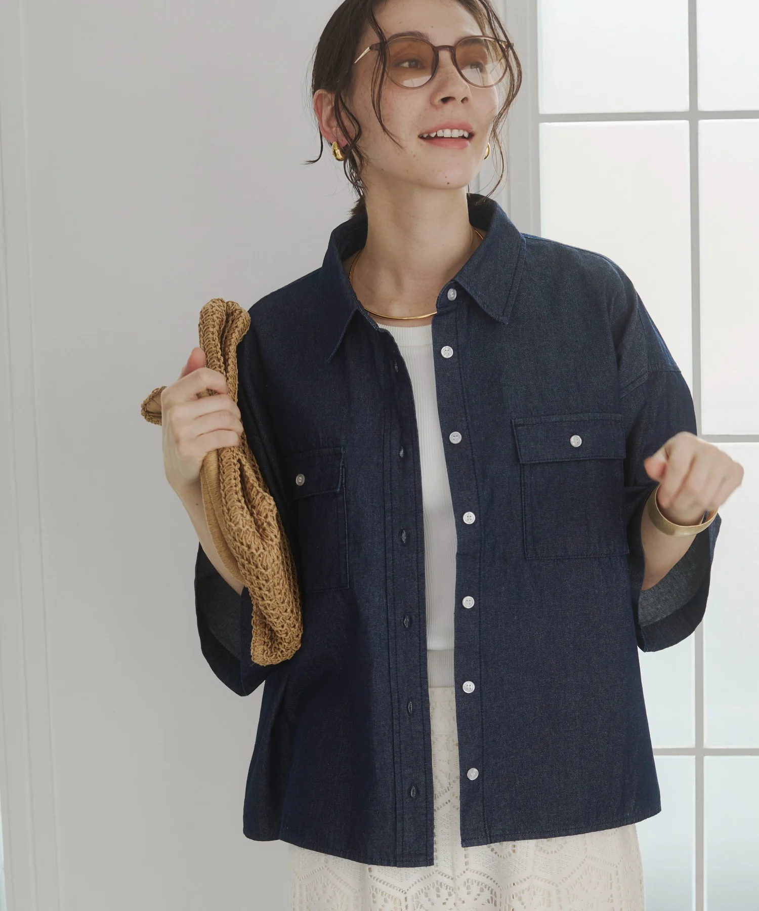 オーバーサイズデニム半袖シャツ - Image 35