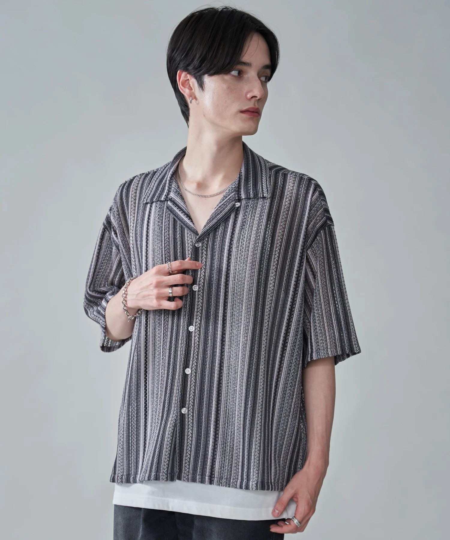ストライプメッシュBIGシャツ（SS） - Image 2