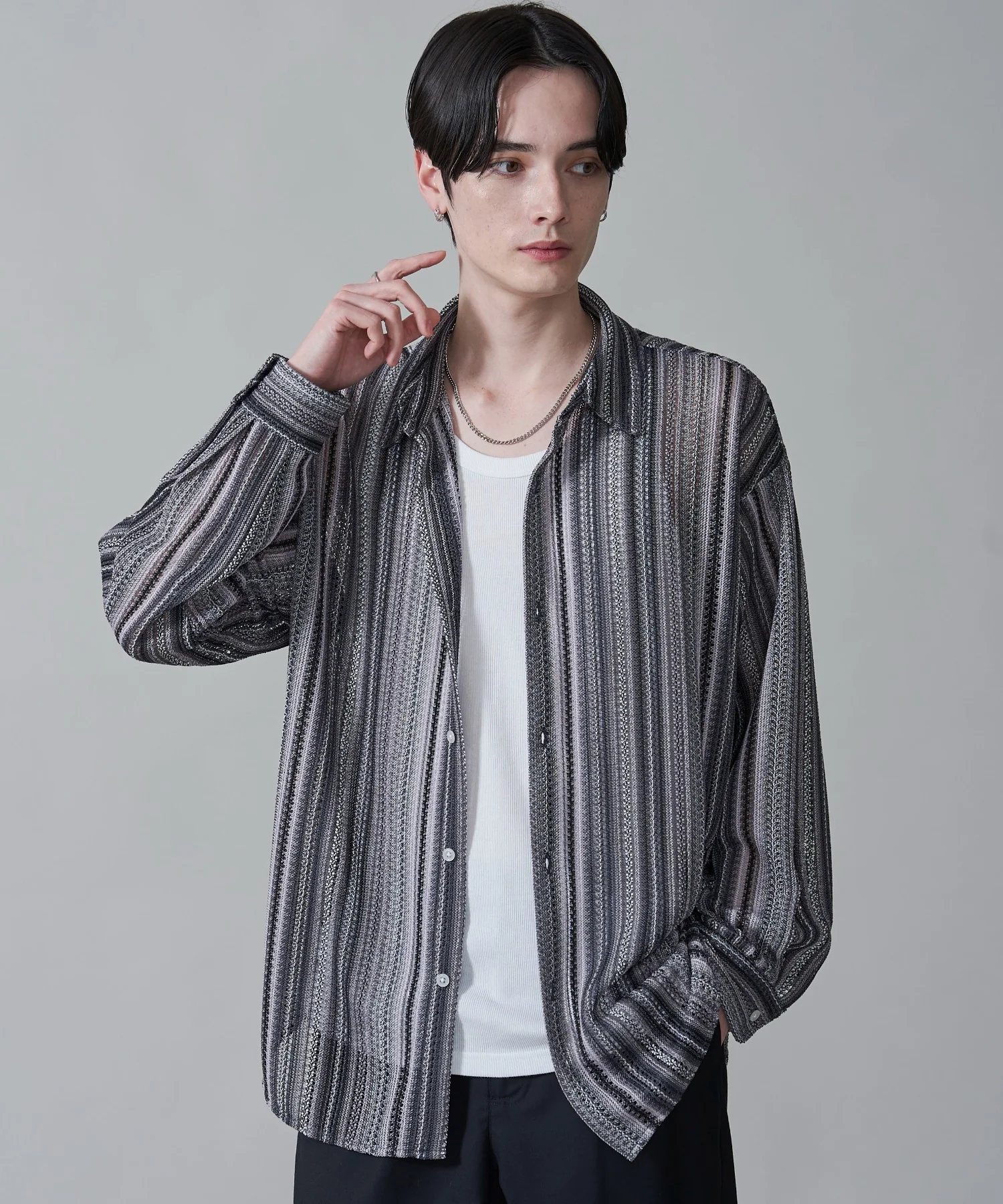 ストライプメッシュBIGシャツ（LS） - Image 18