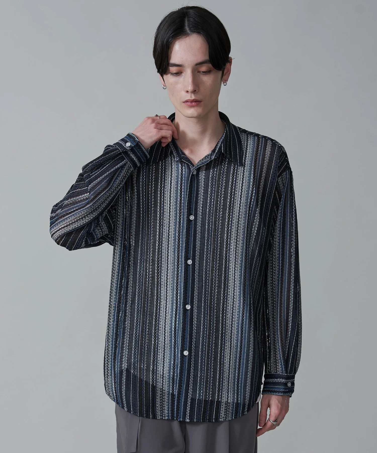 ストライプメッシュBIGシャツ（LS） - Image 3