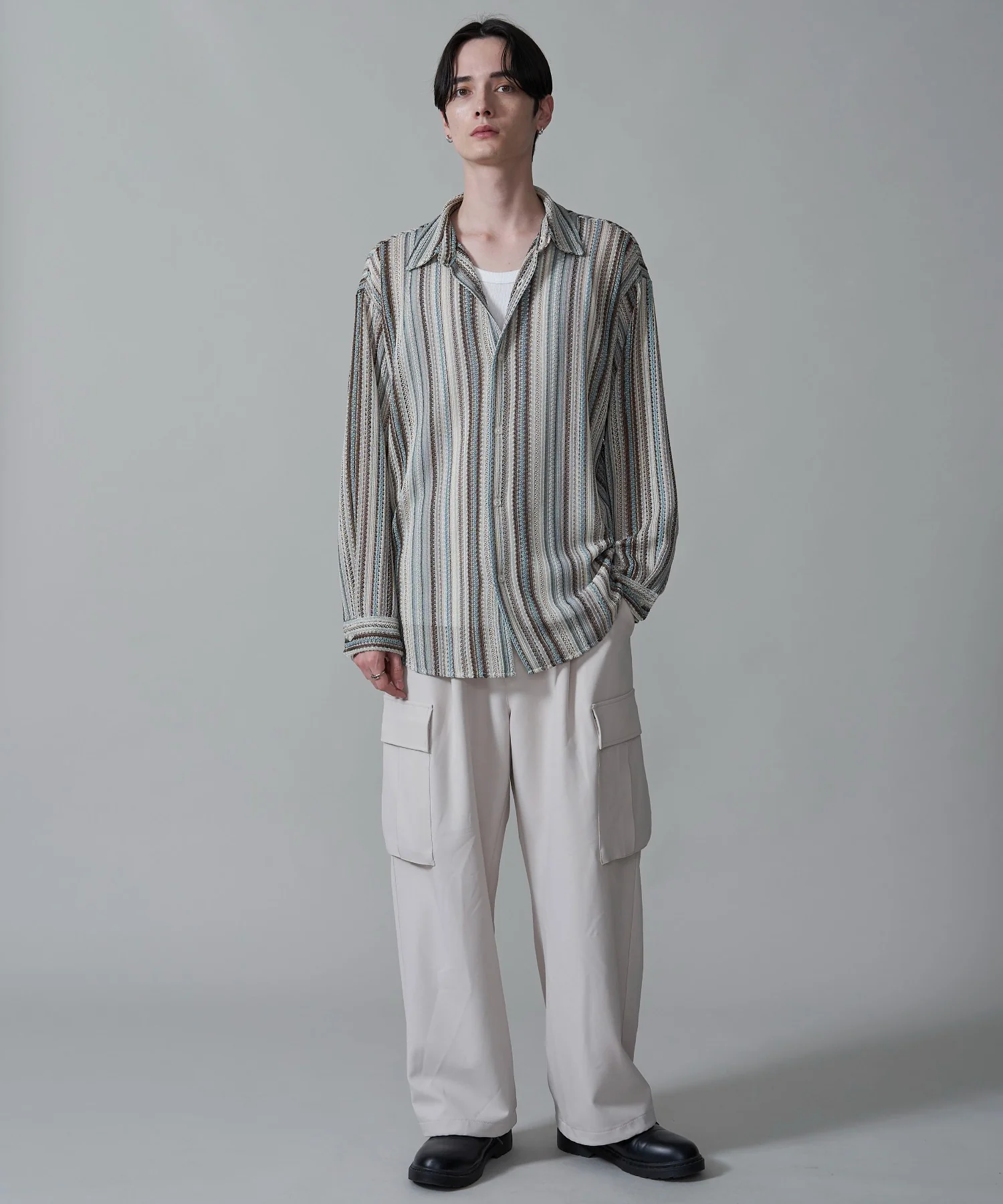 ストライプメッシュBIGシャツ（LS） - Image 4