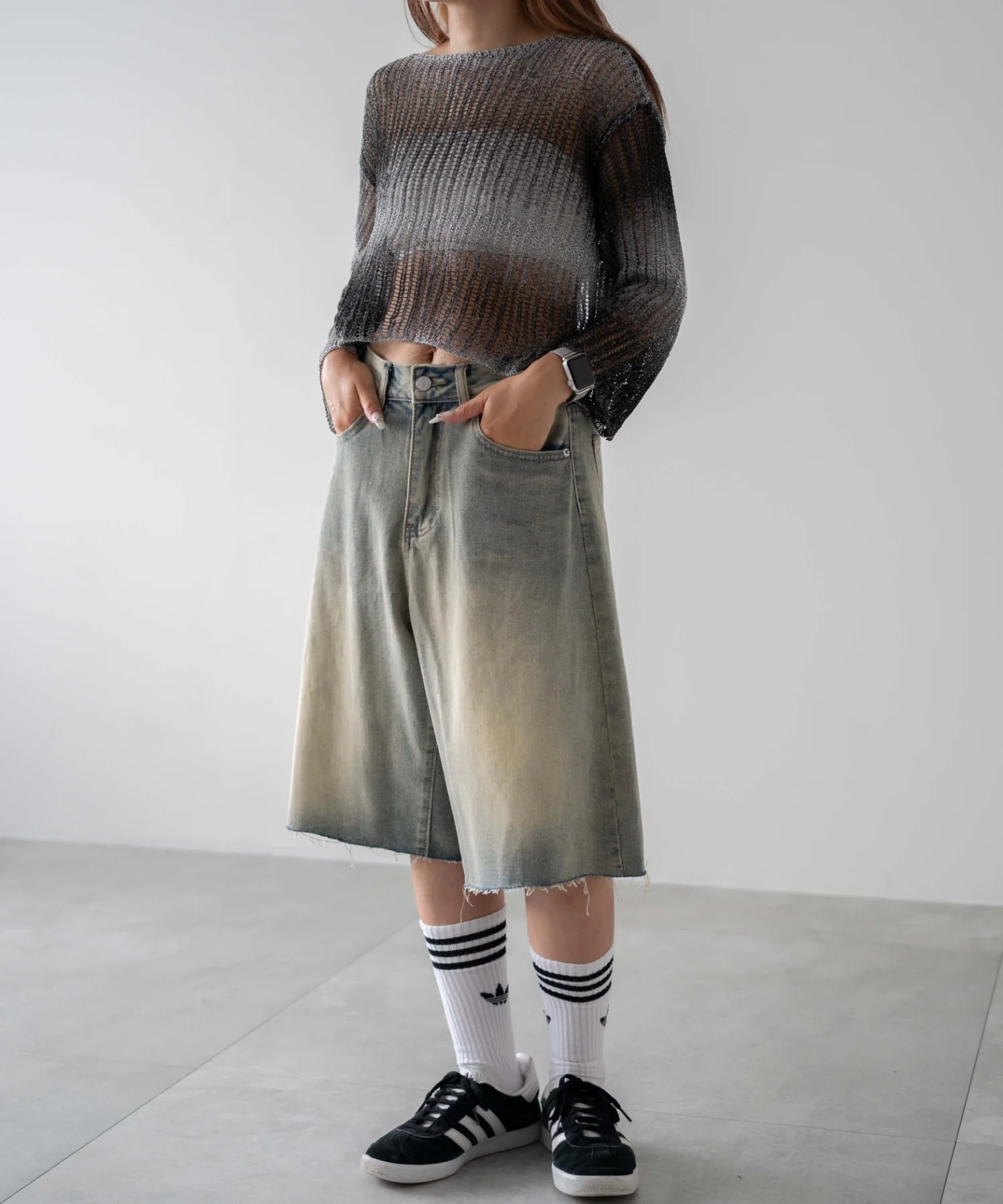 ウオッシュドデニムハーフパンツ - Image 4