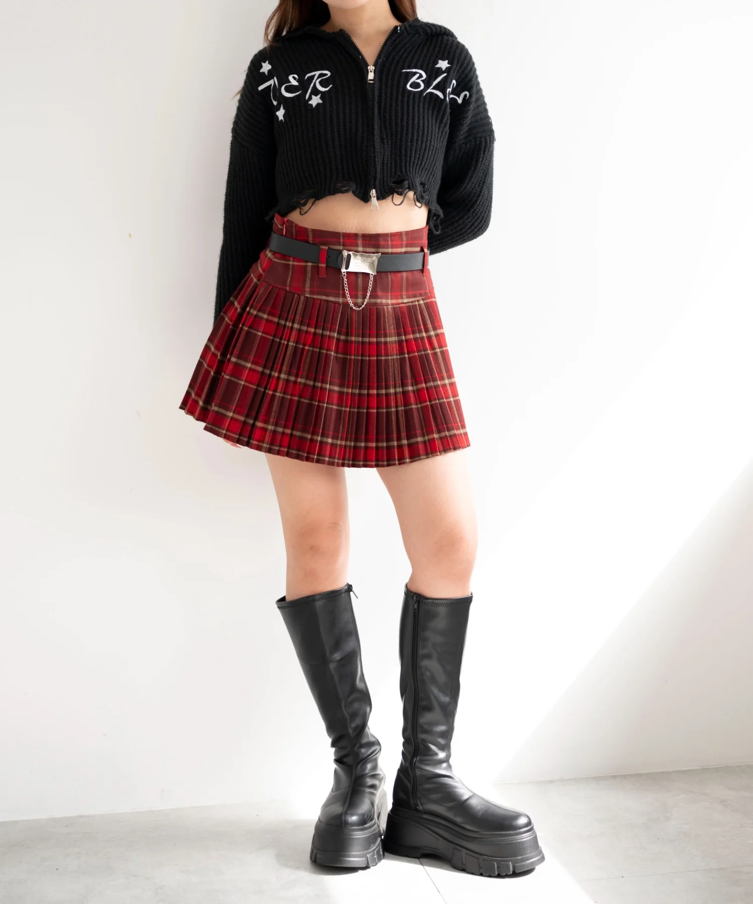 ベルト付きチェックプリーツミニスカパン - Image 14