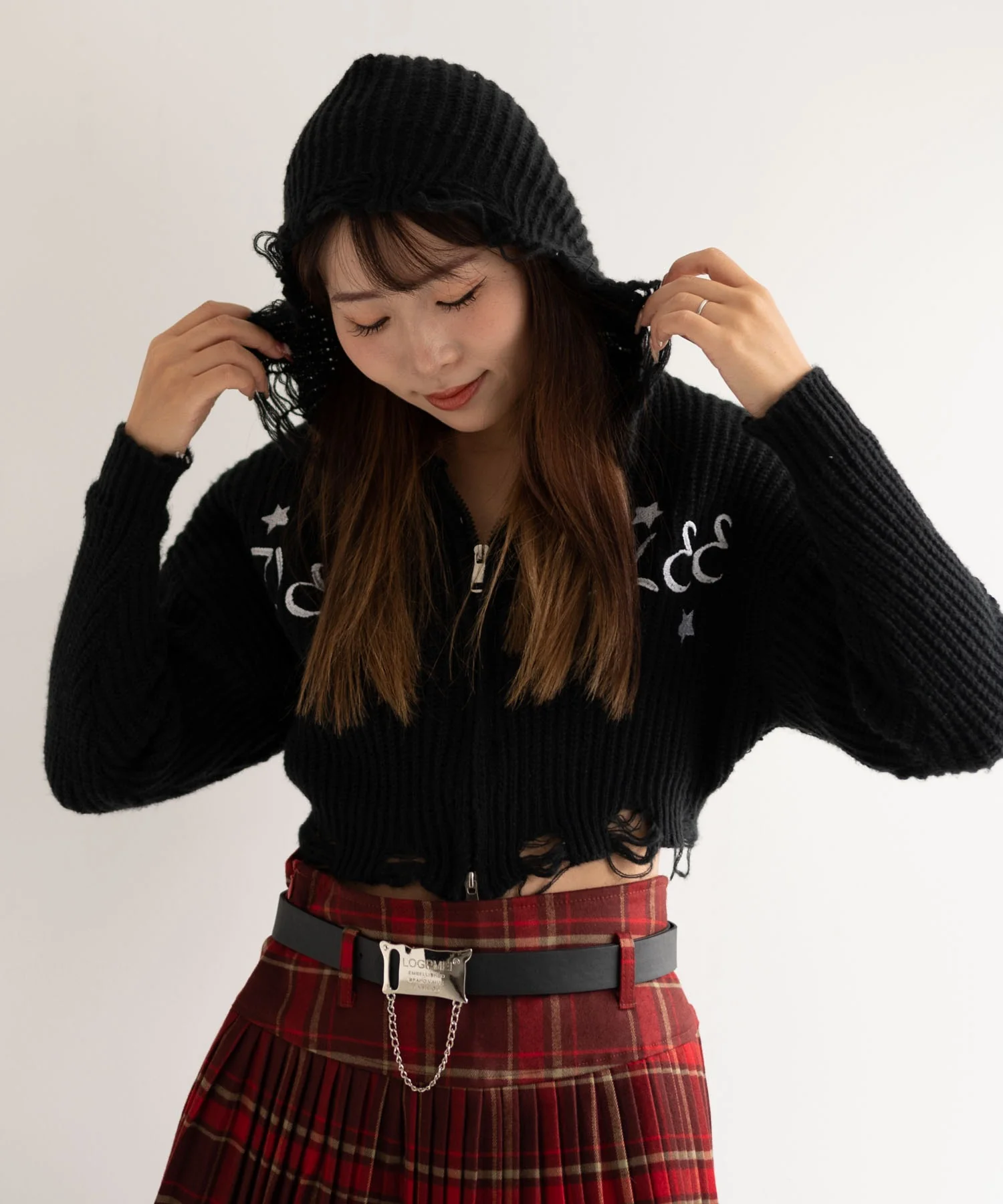 刺繍ダメージニットWZIPパーカー - Image 11