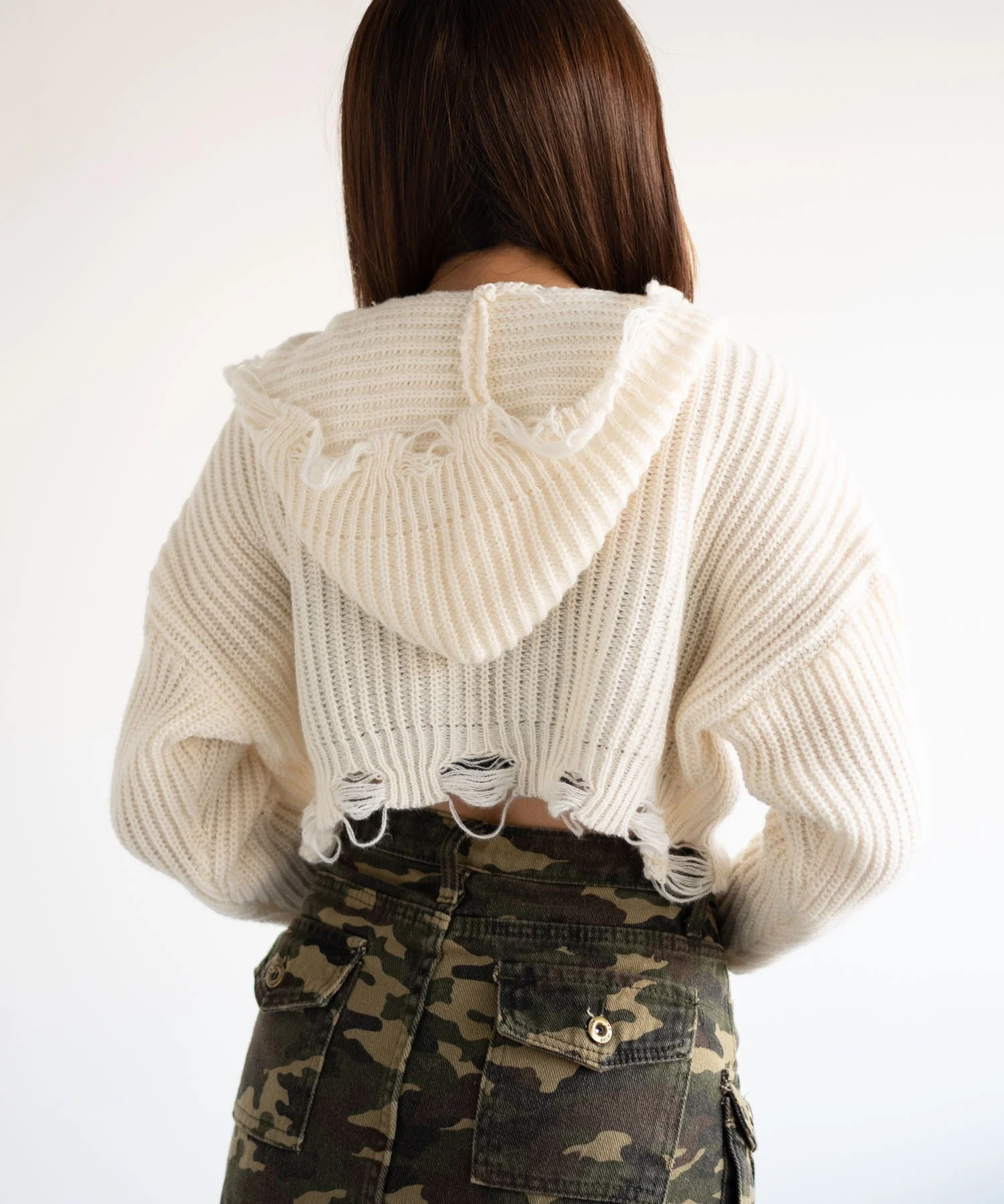 刺繍ダメージニットWZIPパーカー - Image 7