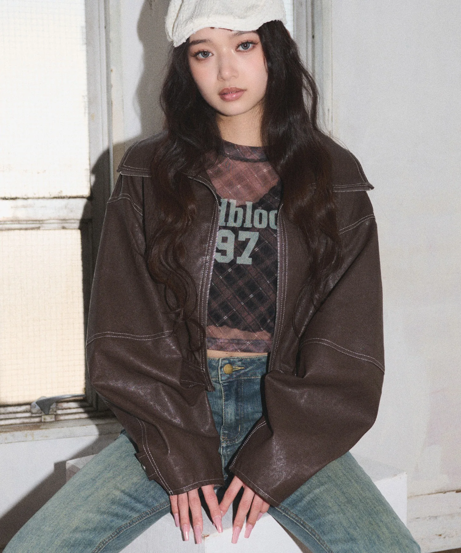 配色ステッチWZIPショートブルゾン - Image 3