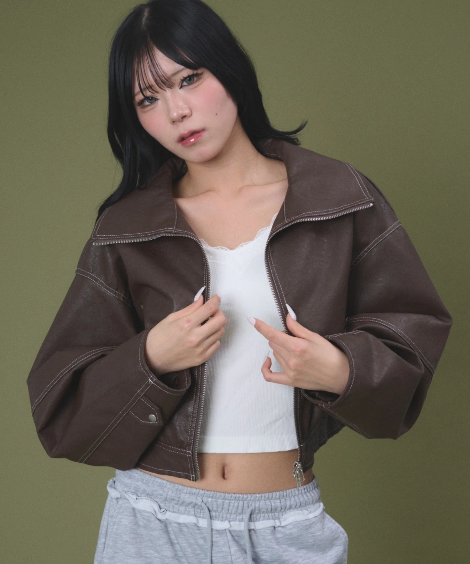 配色ステッチWZIPショートブルゾン - Image 7