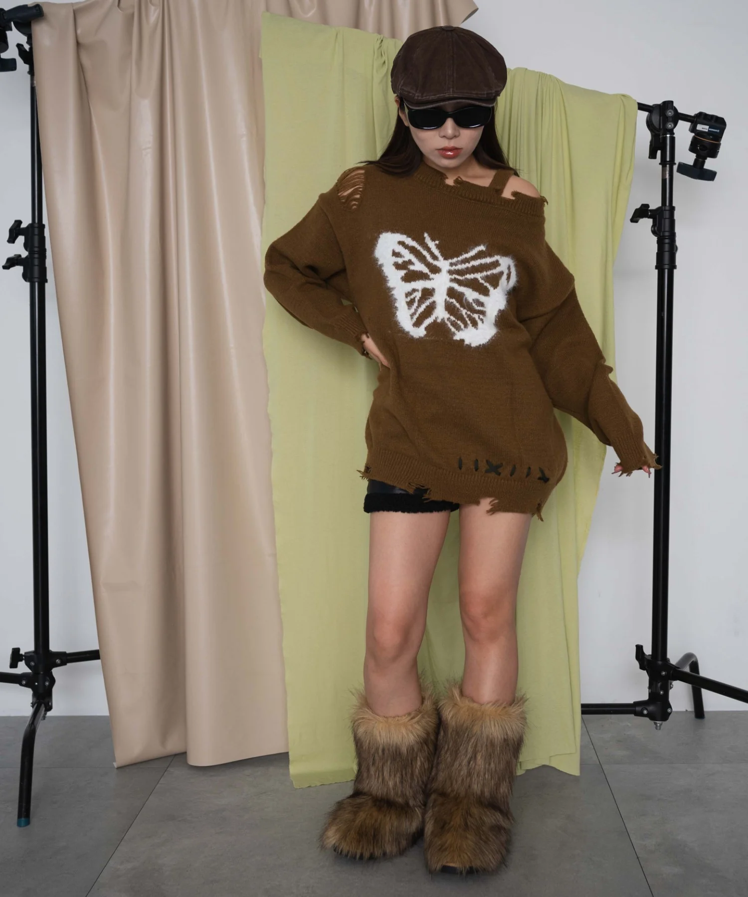 バタフライダメージワンショルダーニット - Image 3