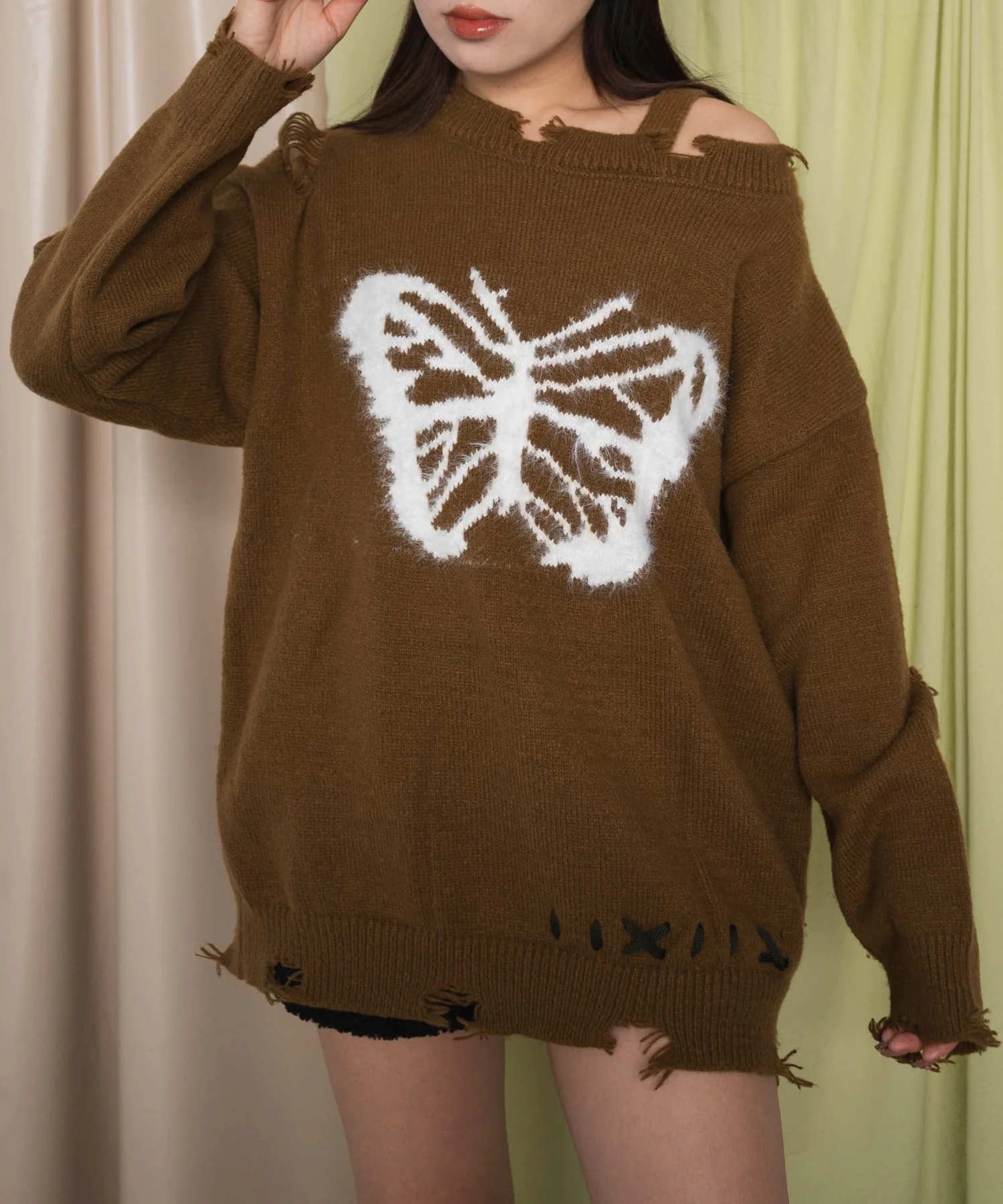 バタフライダメージワンショルダーニット - Image 5