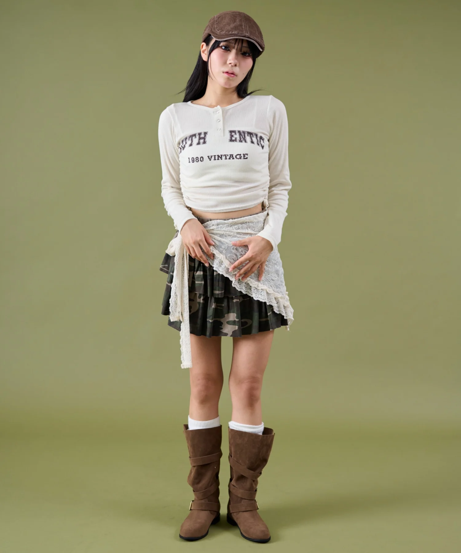 サイドギャザーヘンリーネックロゴTOP - Image 11