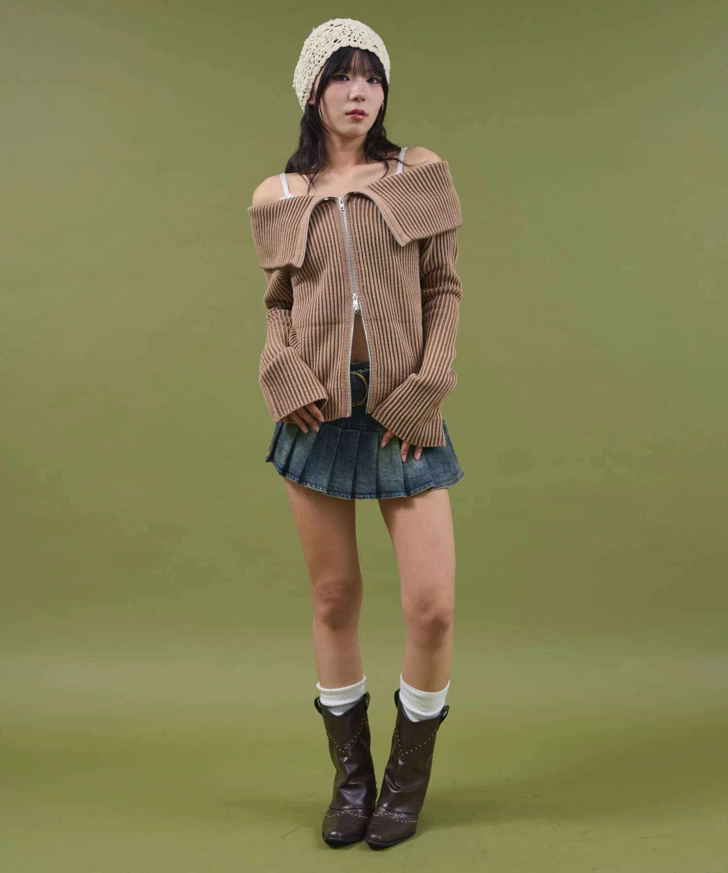 オフショルダブルジップニット - Image 4