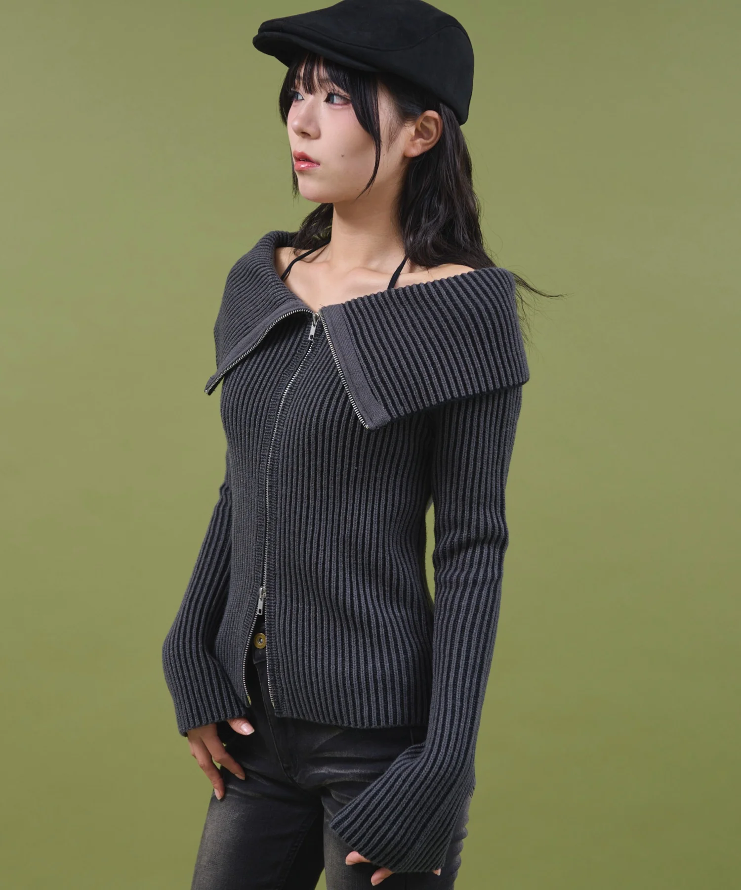オフショルダブルジップニット - Image 5