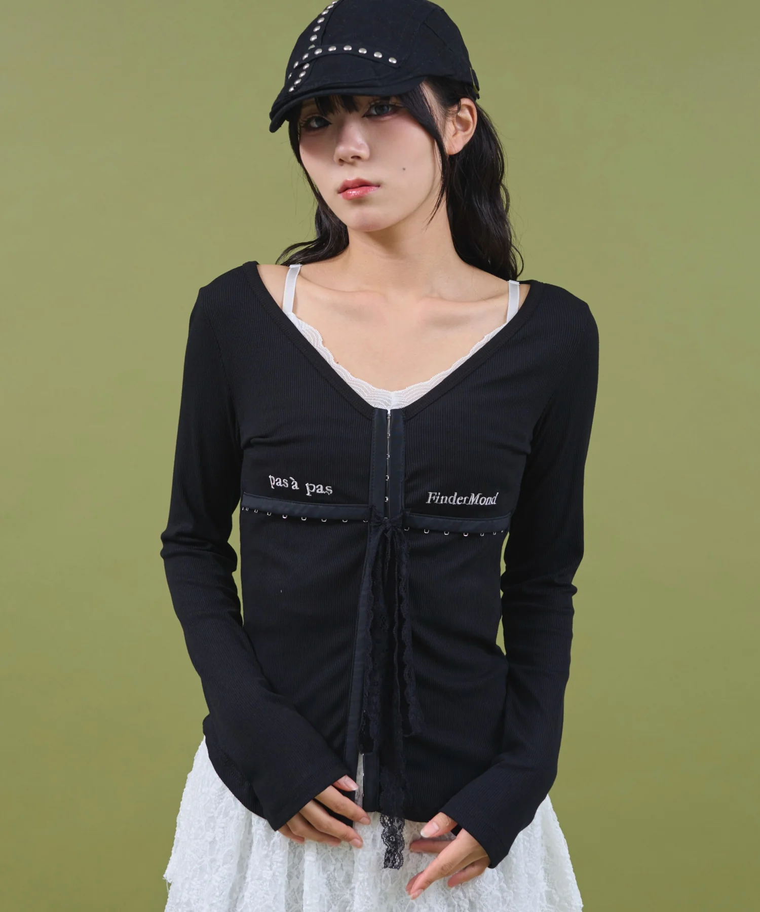 ロゴ刺繍レースフックカーデ - Image 8