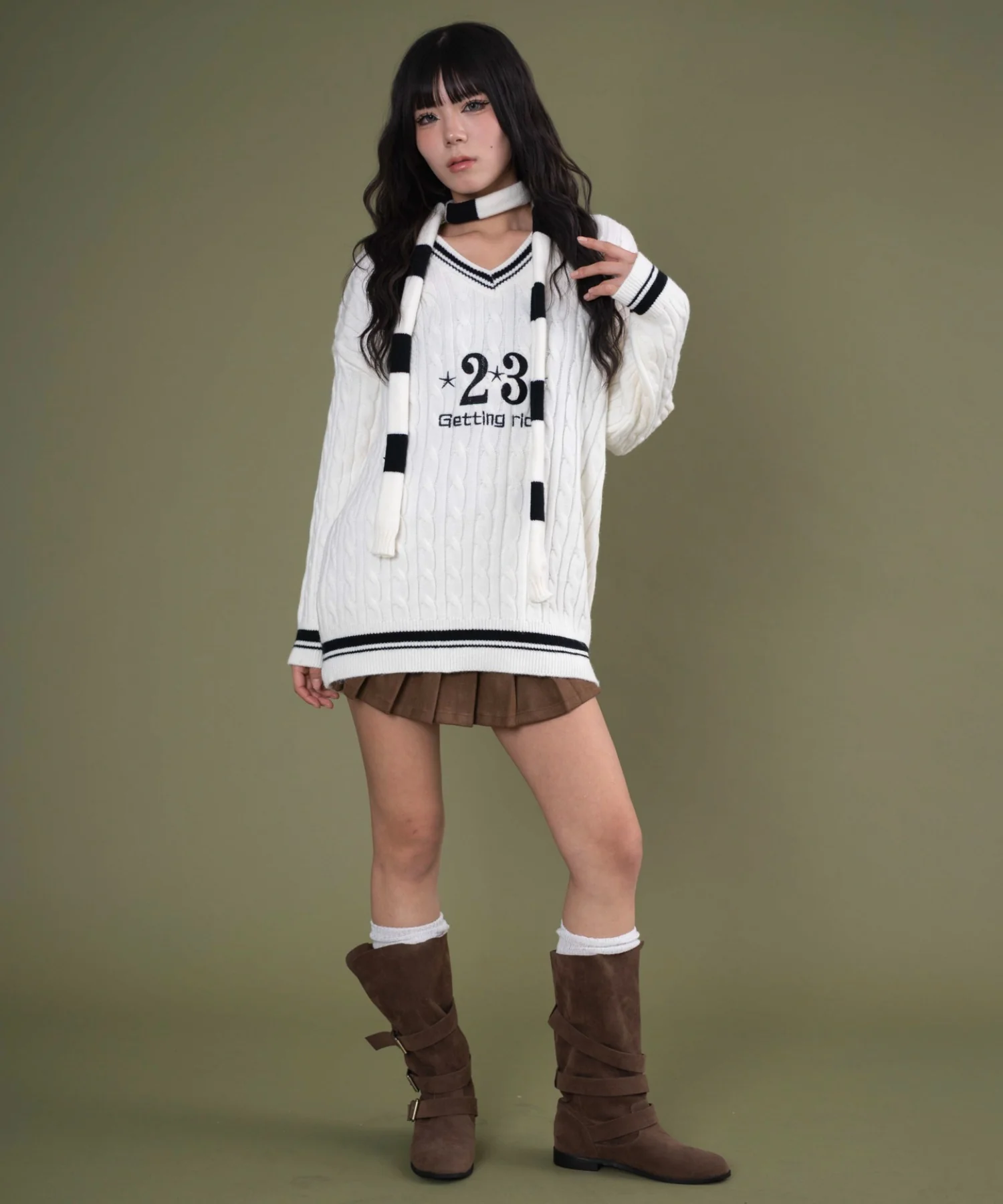 マフラー付きチルデンニット - Image 3