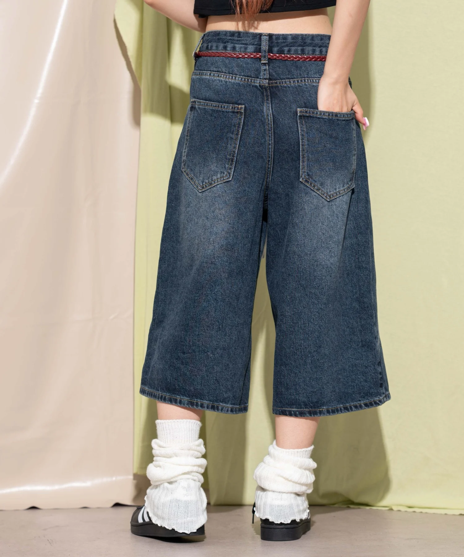 スカーフ付きワイドデニムハーフパンツ - Image 4
