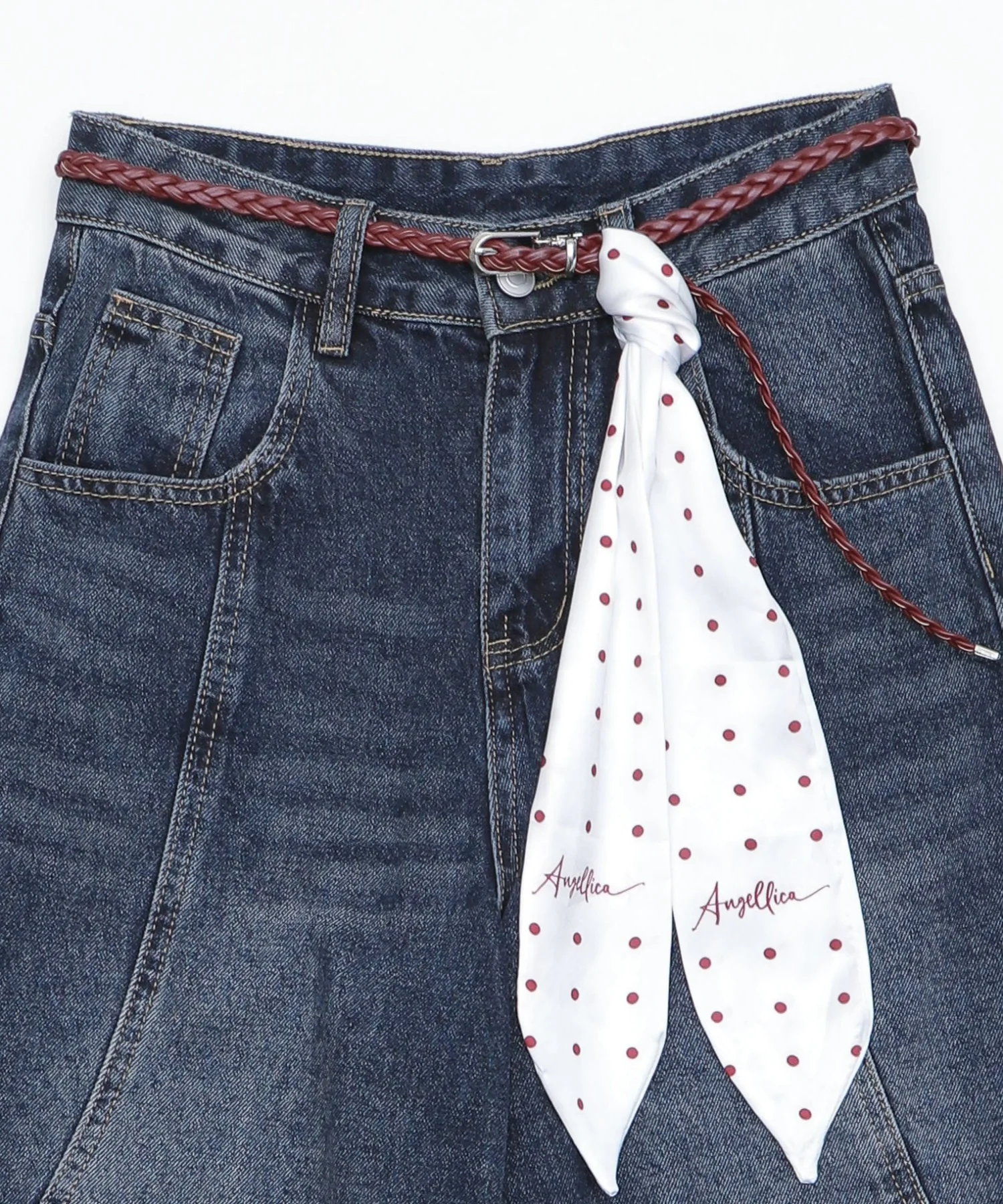 スカーフ付きワイドデニムハーフパンツ - Image 9