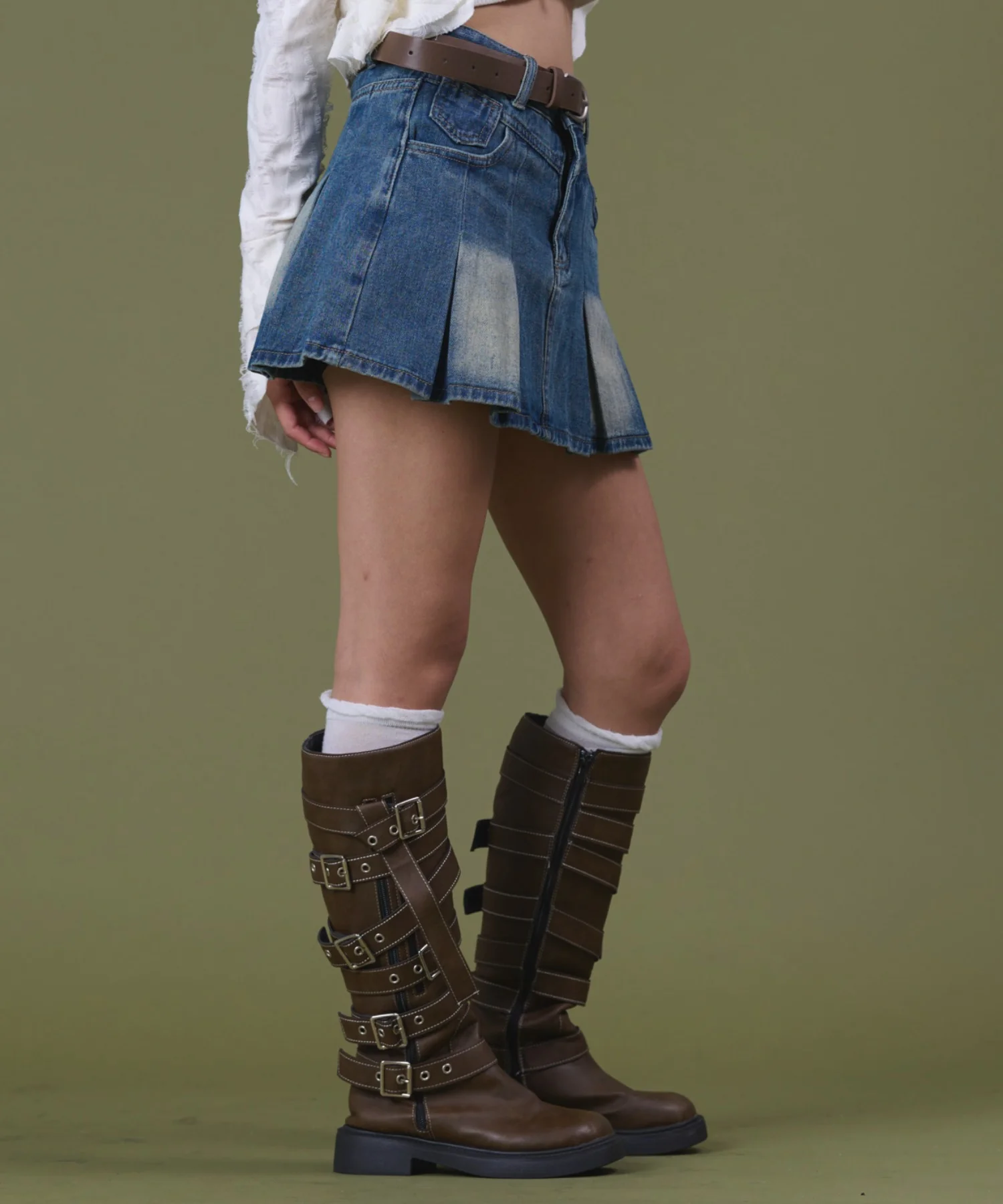 タックプリーツデニムミニスカパン - Image 10