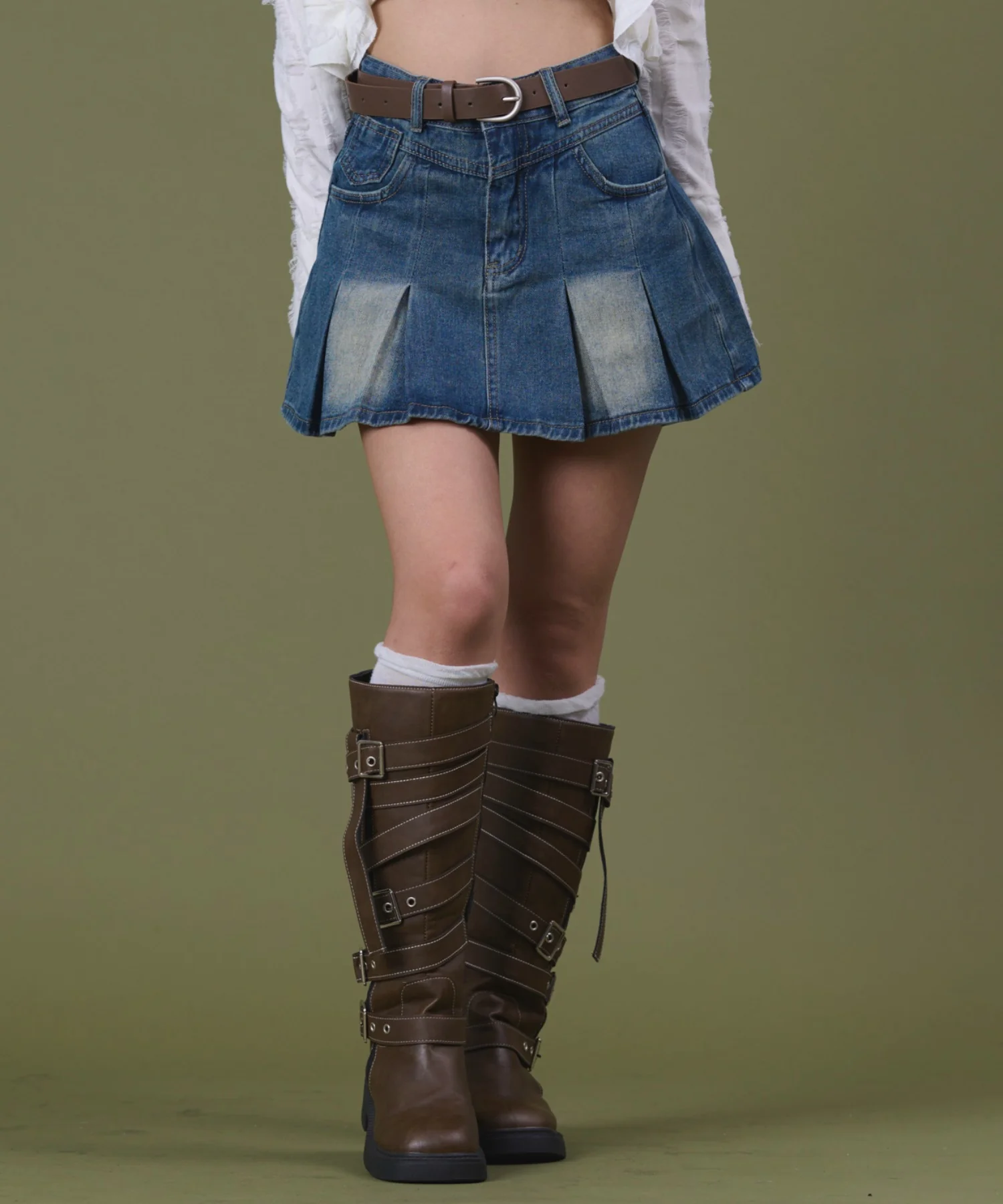 タックプリーツデニムミニスカパン - Image 12