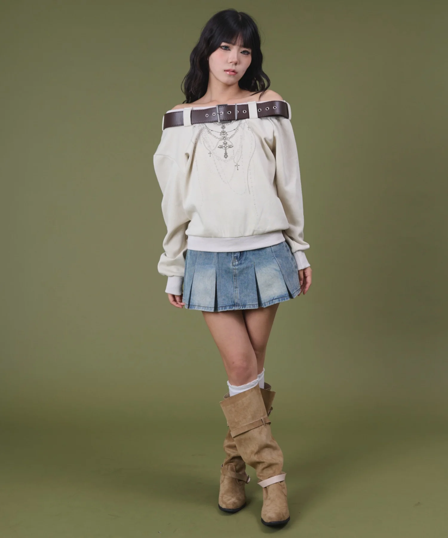 タックプリーツデニムミニスカパン - Image 3