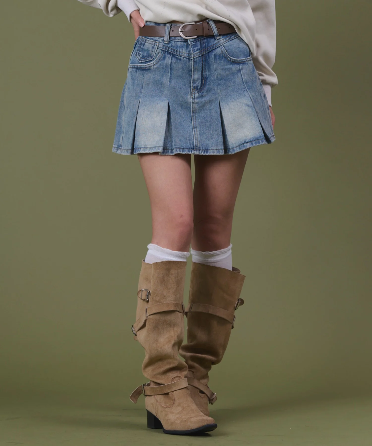 タックプリーツデニムミニスカパン - Image 5
