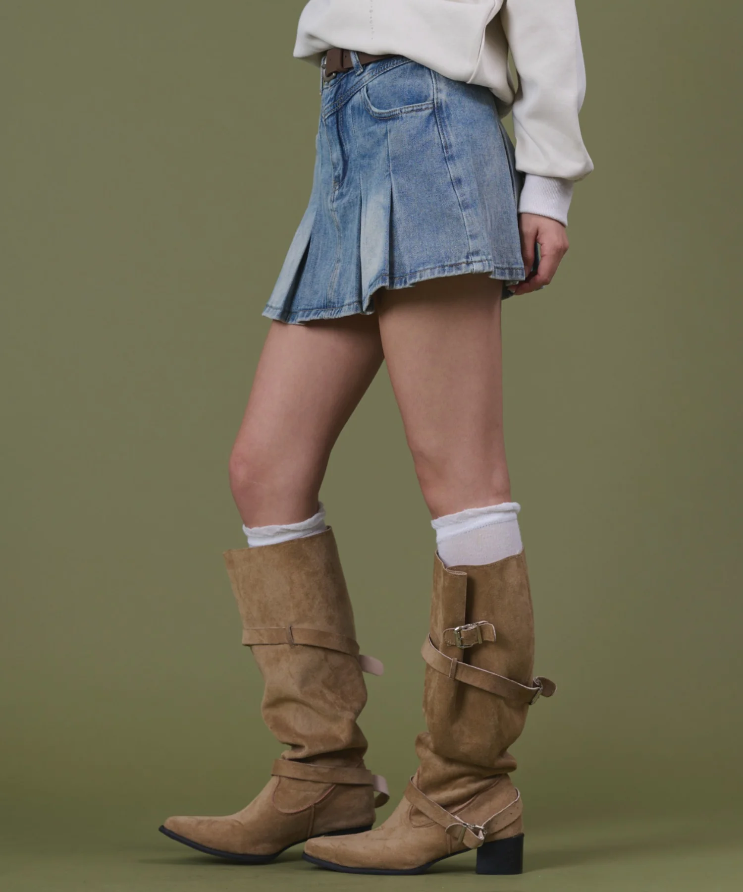 タックプリーツデニムミニスカパン - Image 6
