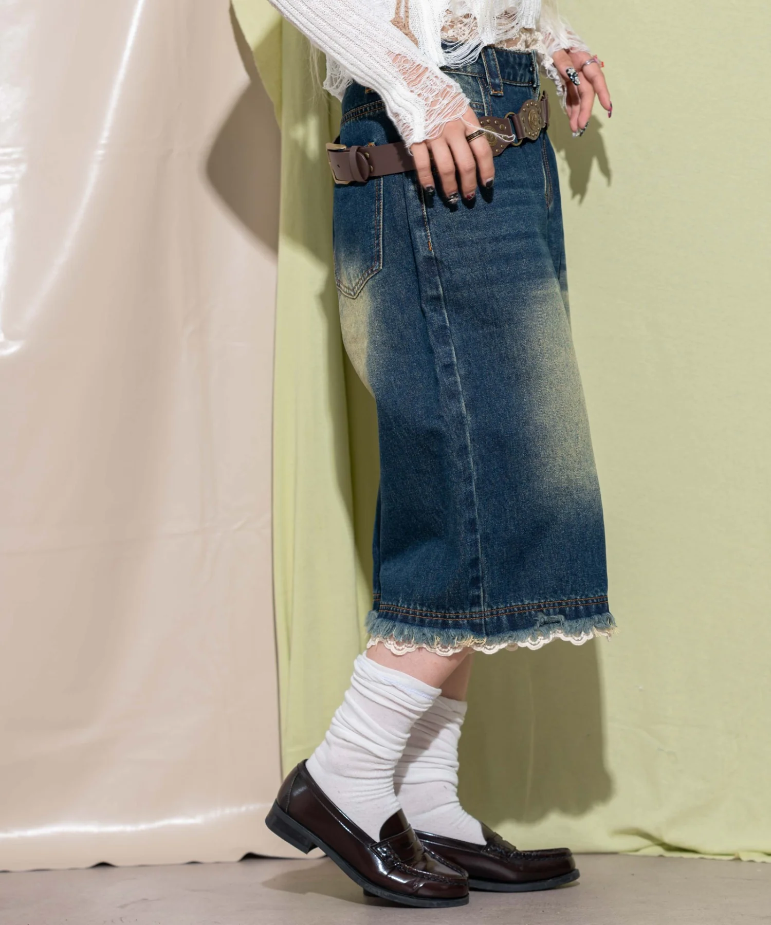 ウォッシュドレースデニムハーフパンツ - Image 5