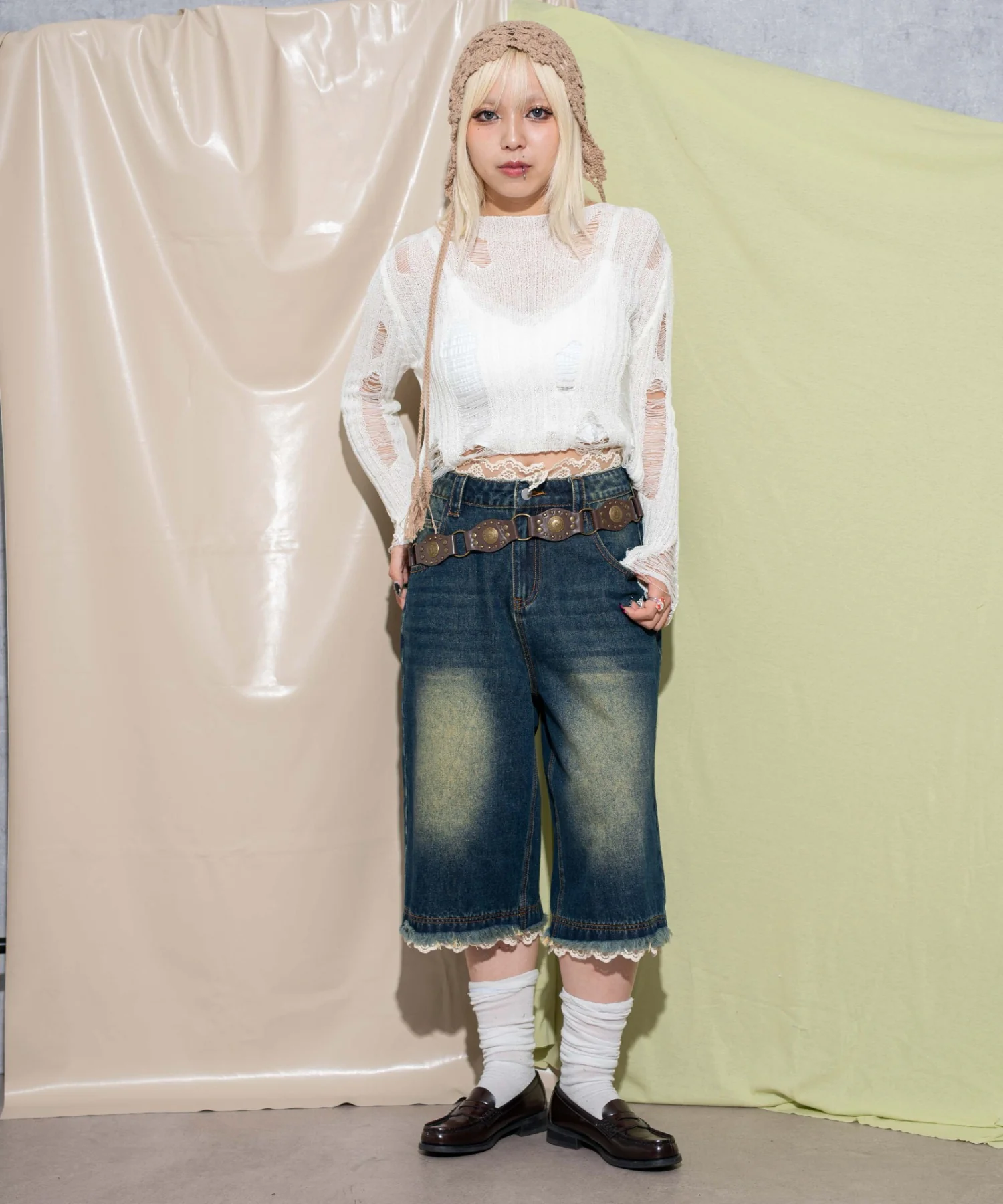 ウォッシュドレースデニムハーフパンツ - Image 6