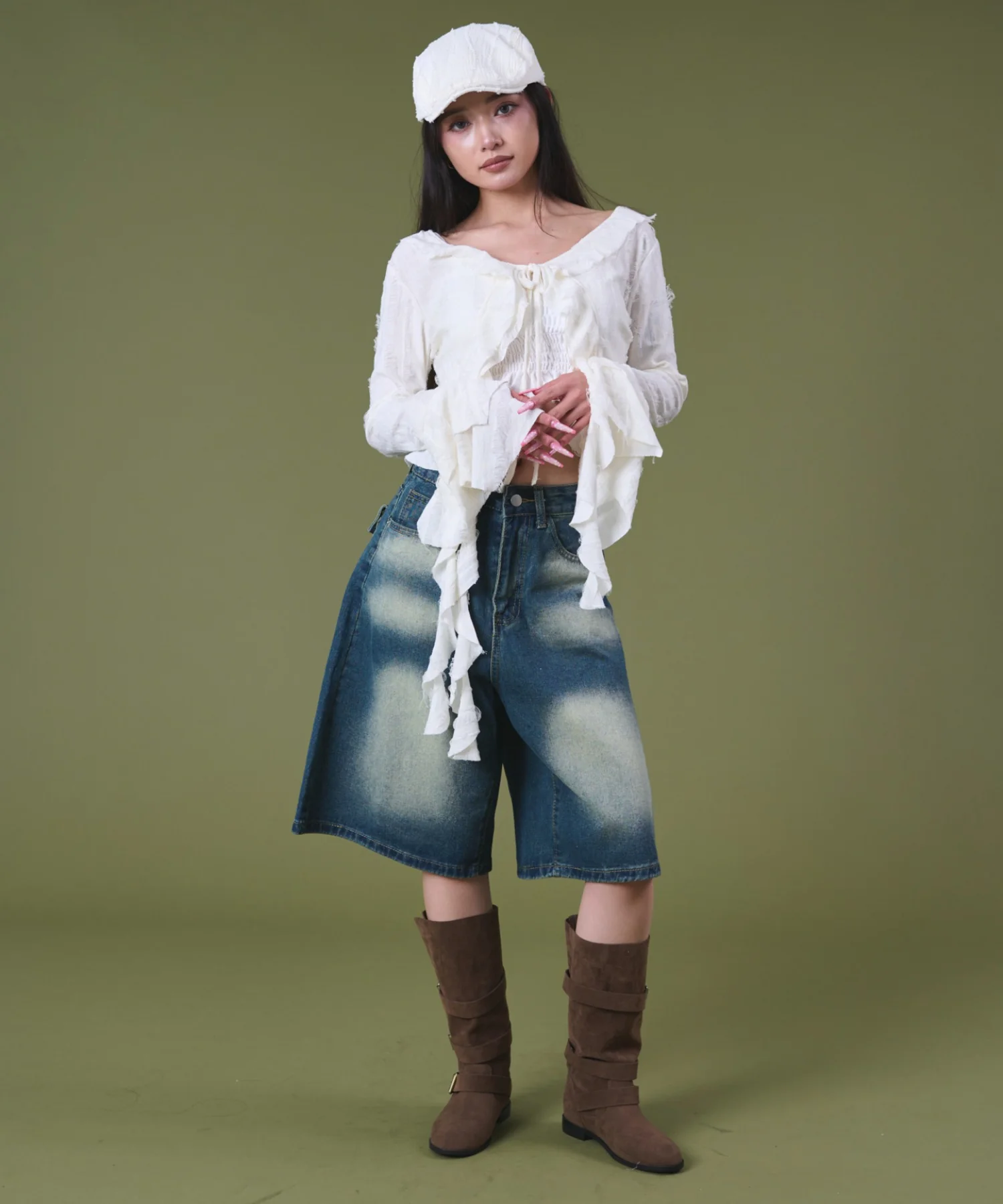 ダメージフリルヘムLSカーデ - Image 3