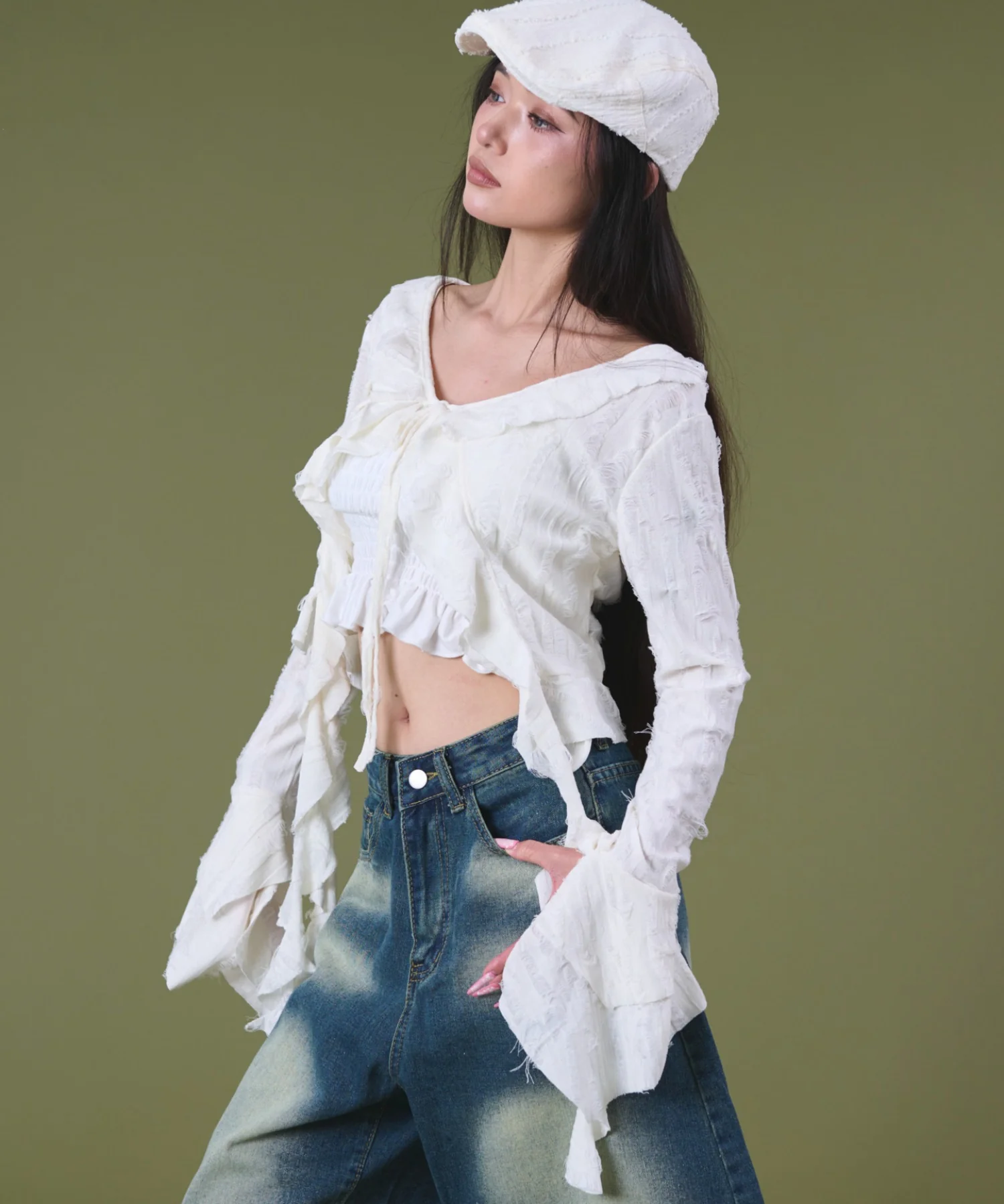 ダメージフリルヘムLSカーデ - Image 5