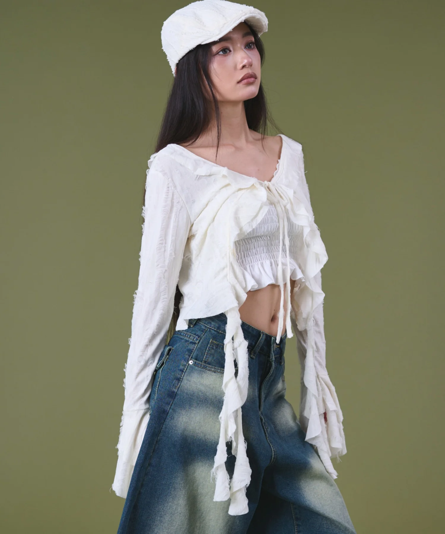 ダメージフリルヘムLSカーデ - Image 6