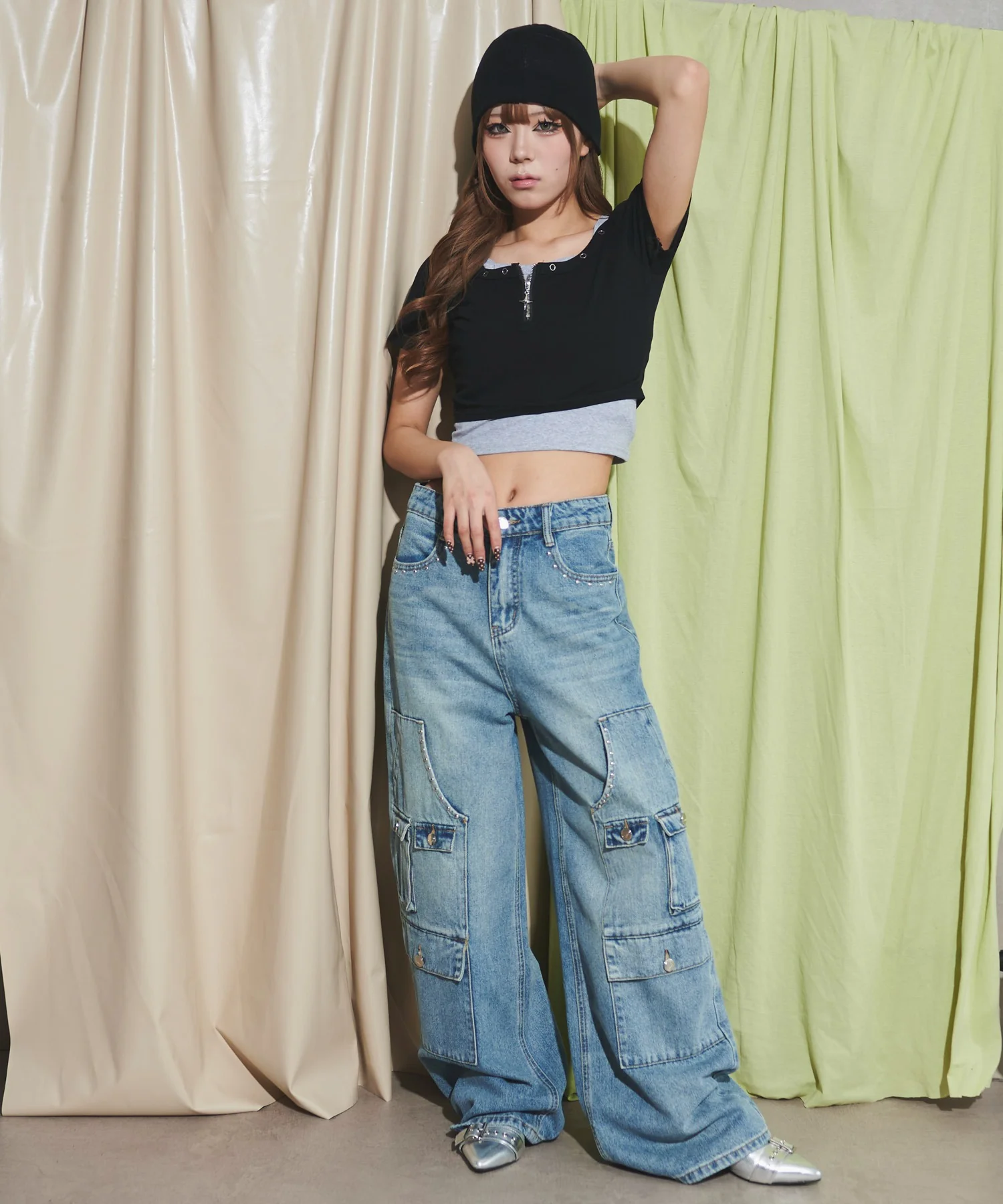 フロントTwinkleジップキャミSETトップス - Image 4