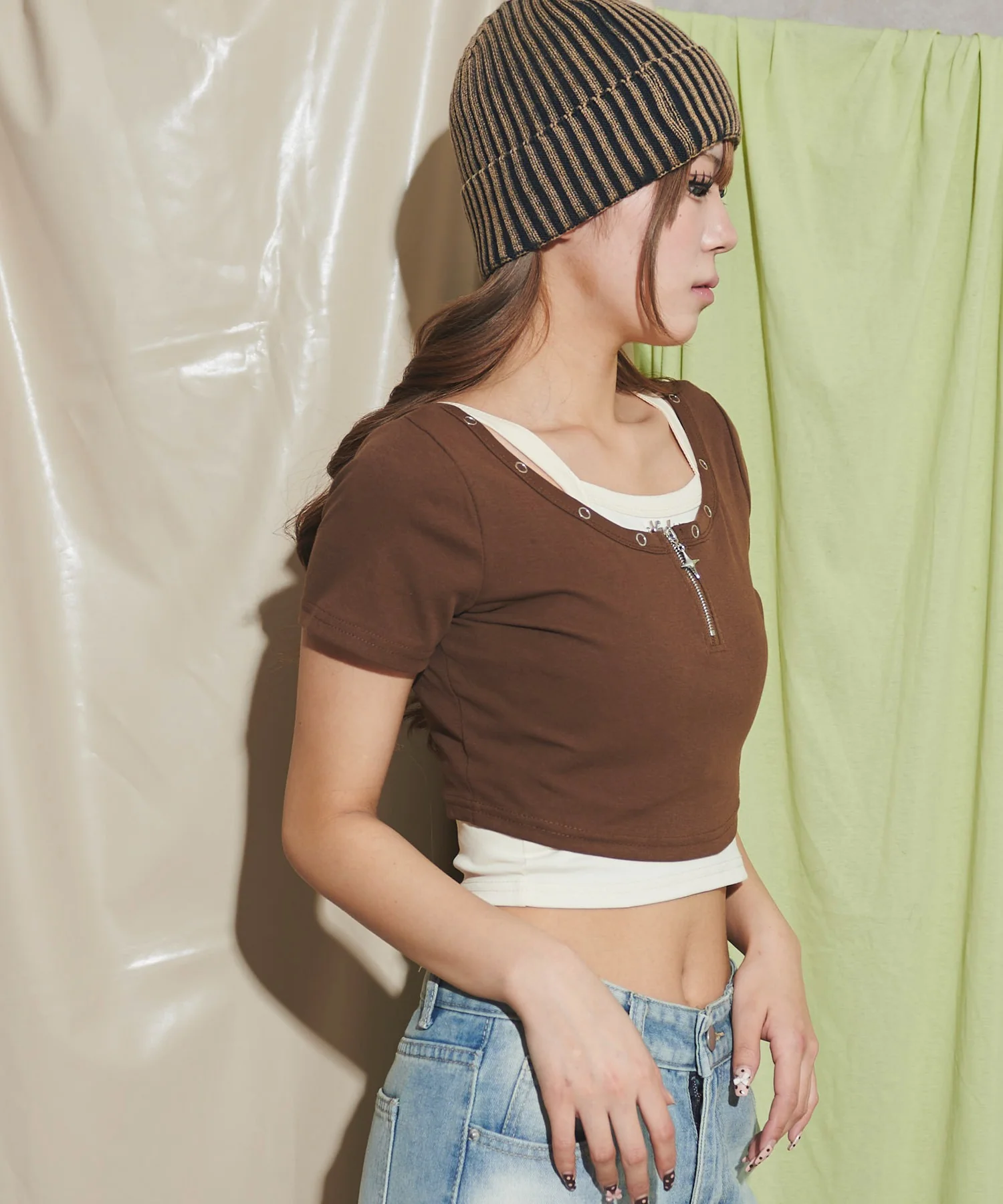 フロントTwinkleジップキャミSETトップス - Image 6