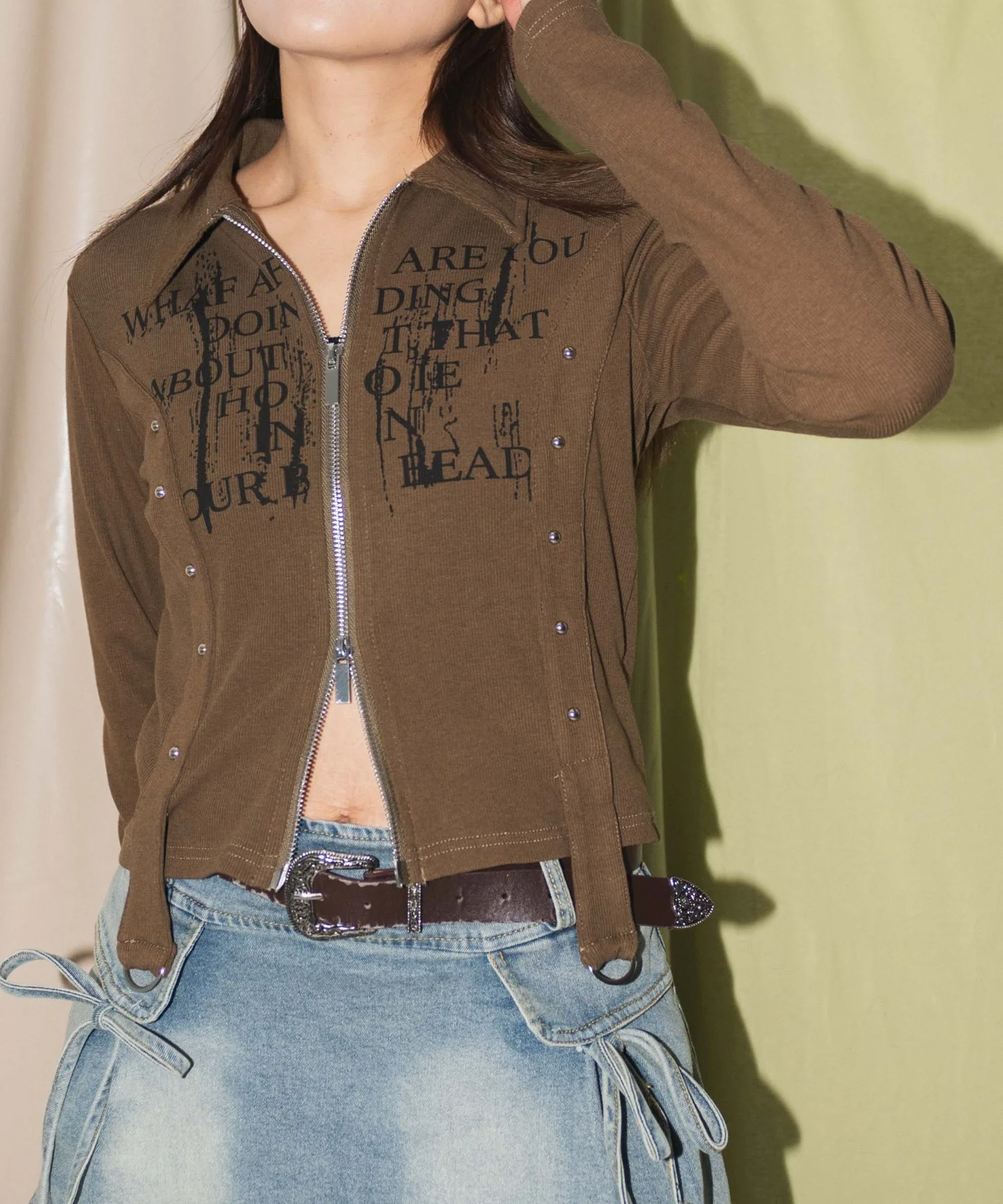 Wジップスタッズクロップドトップス - Image 5