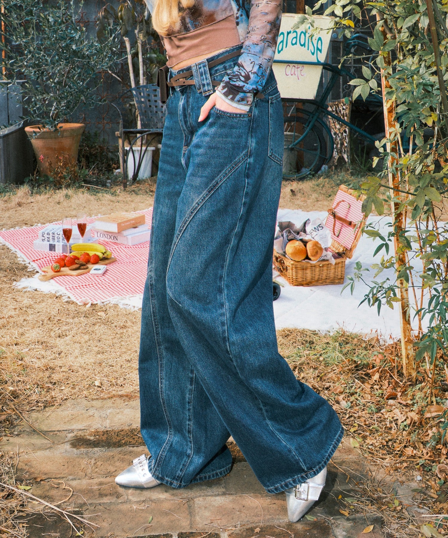 タイ付きワイドデニム - Image 4