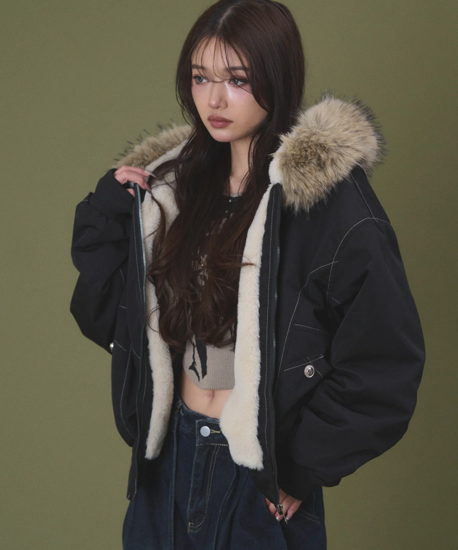 FファーフードボンバーJKT - Image 4