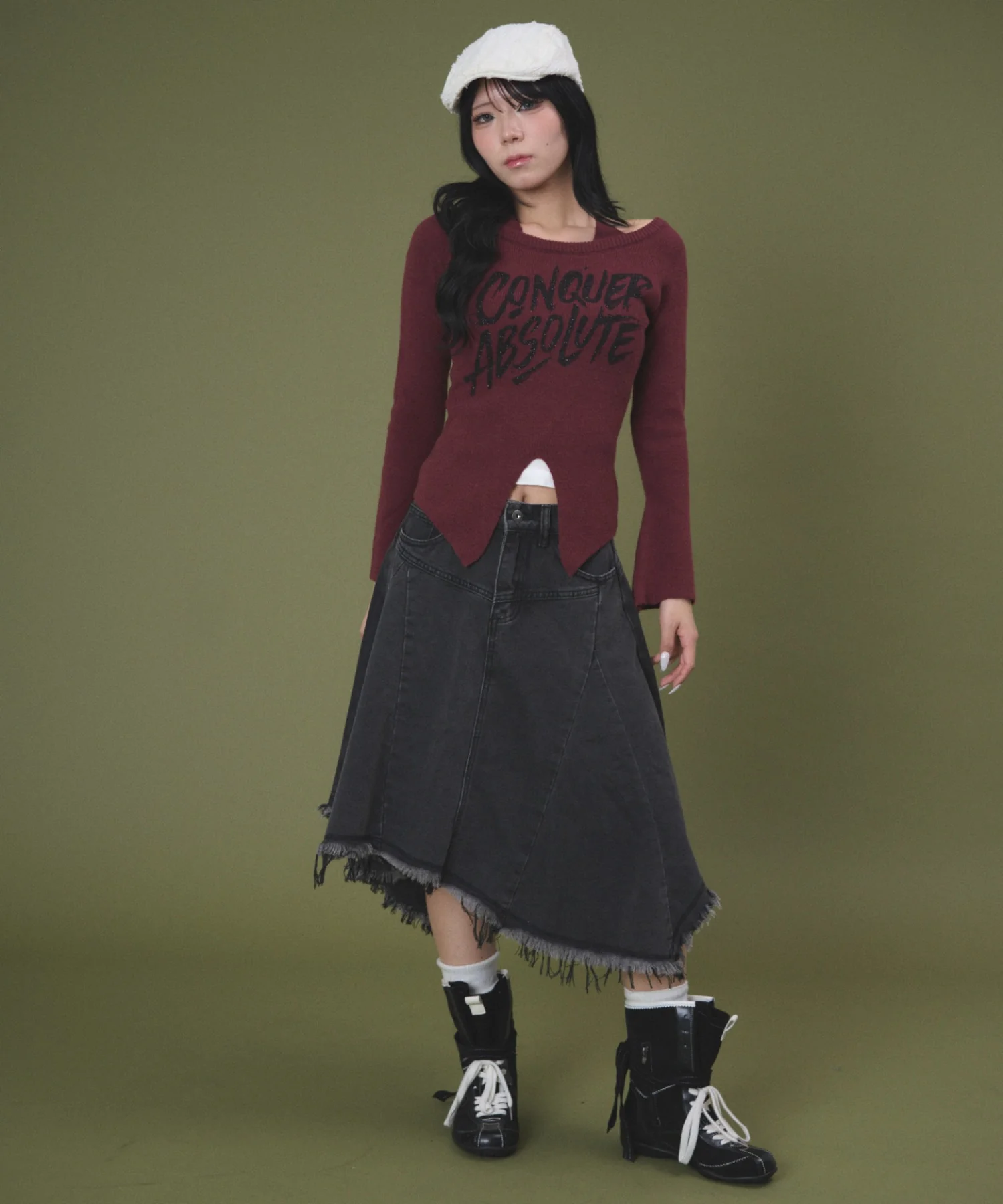 オフショルロゴスリットニットトップ - Image 3