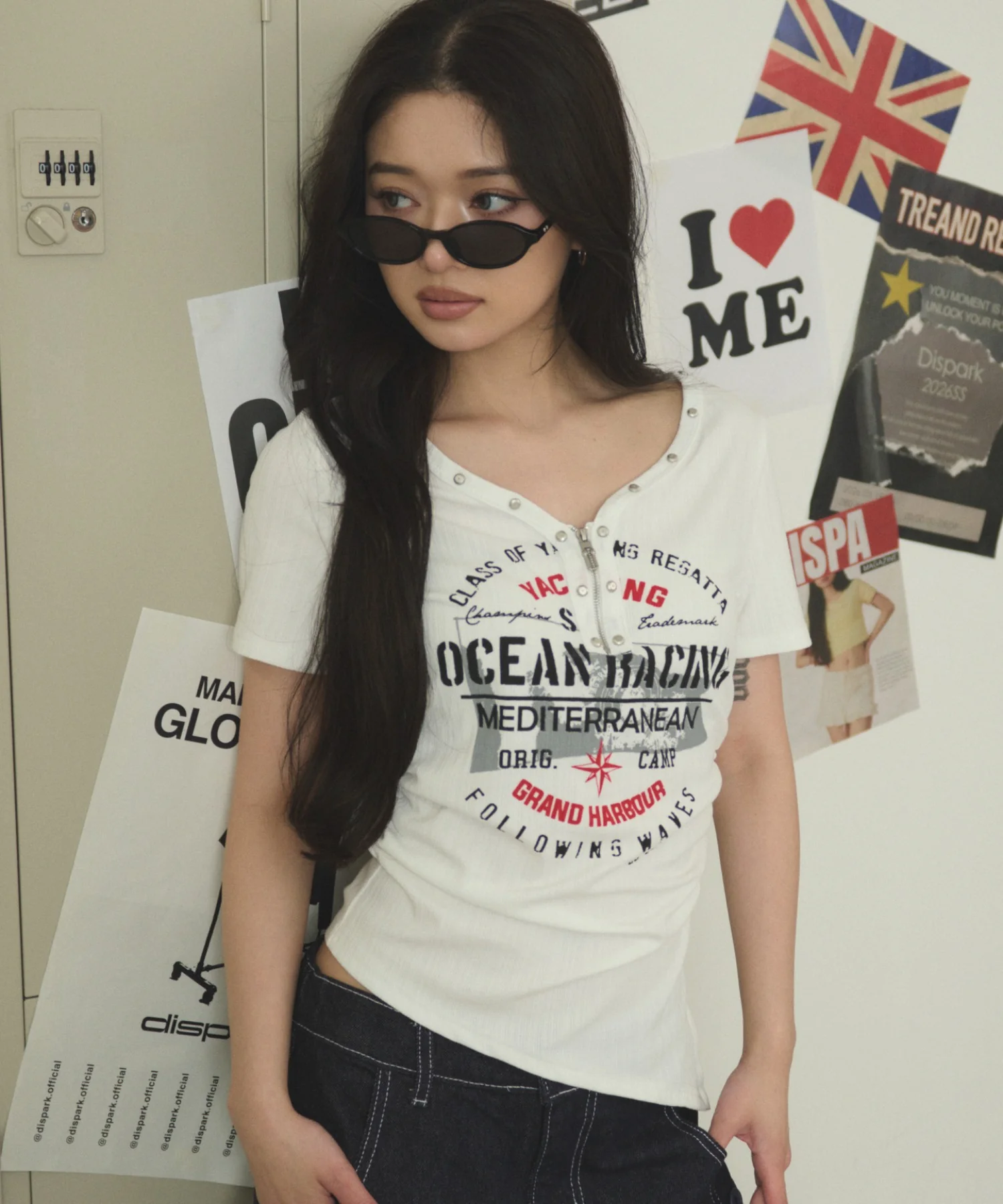 スタッズジップVネックSS Tシャツ