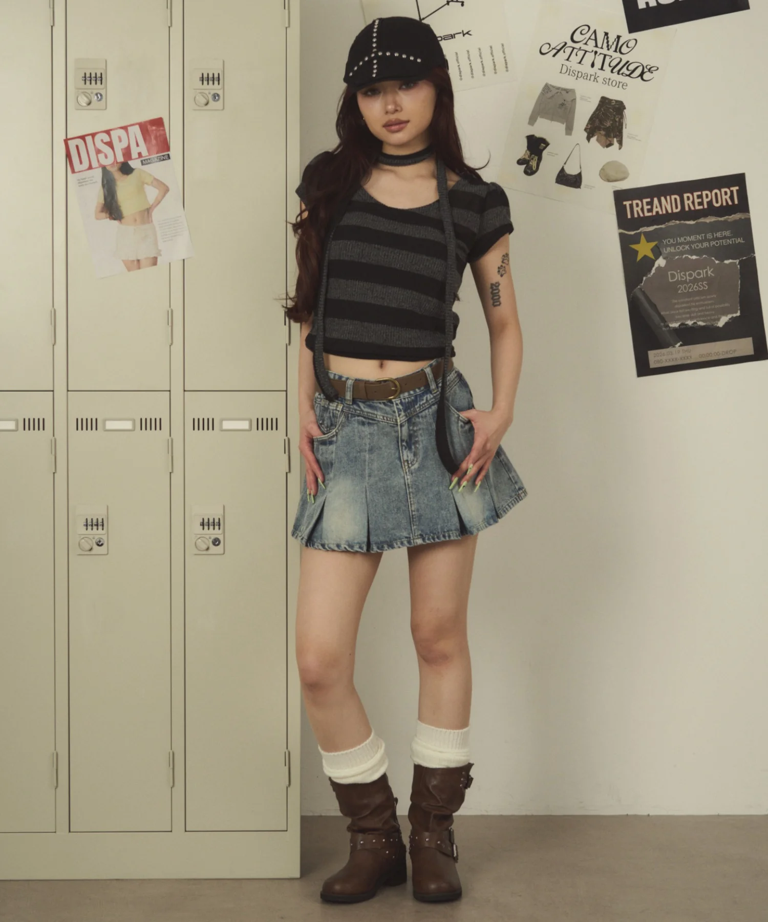 ベルト付きウォッシュドデニムミニスカパン - Image 9
