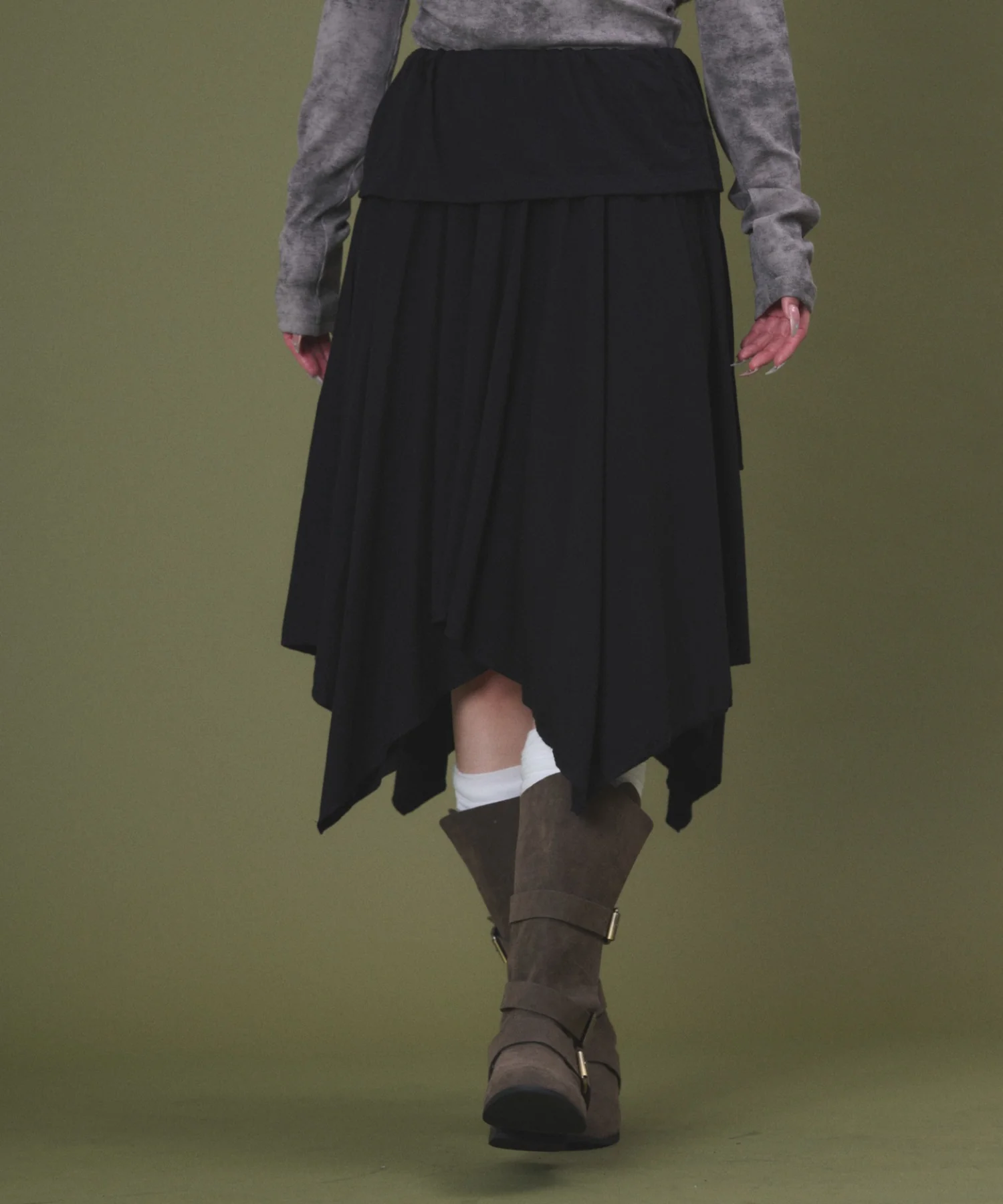 サイドギャザーイレヘムミドルスカート