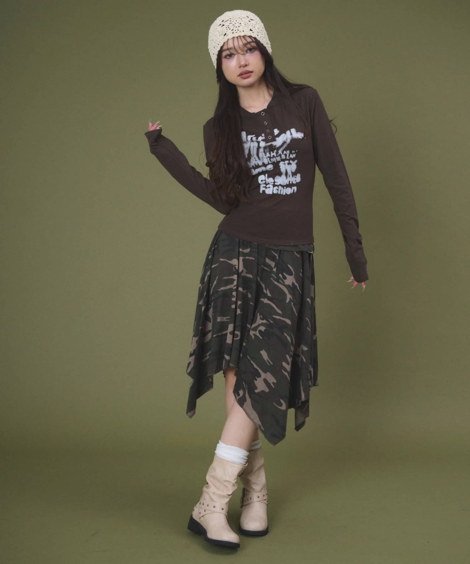 サイドギャザーイレヘムミドルスカート - Image 4
