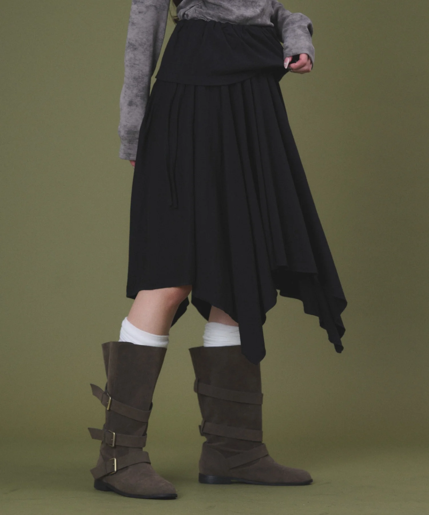 サイドギャザーイレヘムミドルスカート - Image 6